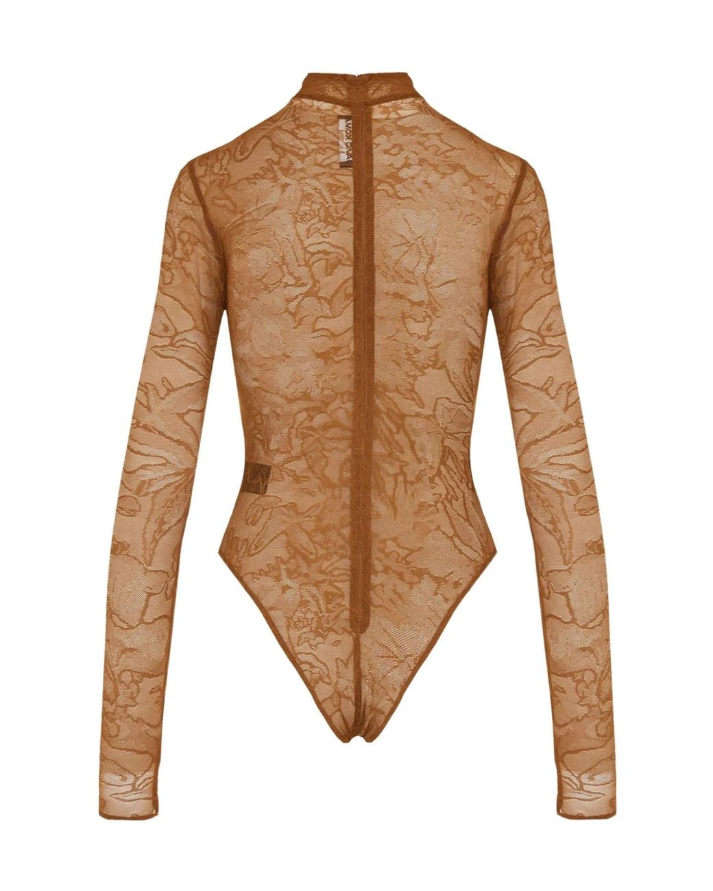 David Koma Brown Floral-Lace Bodysuit