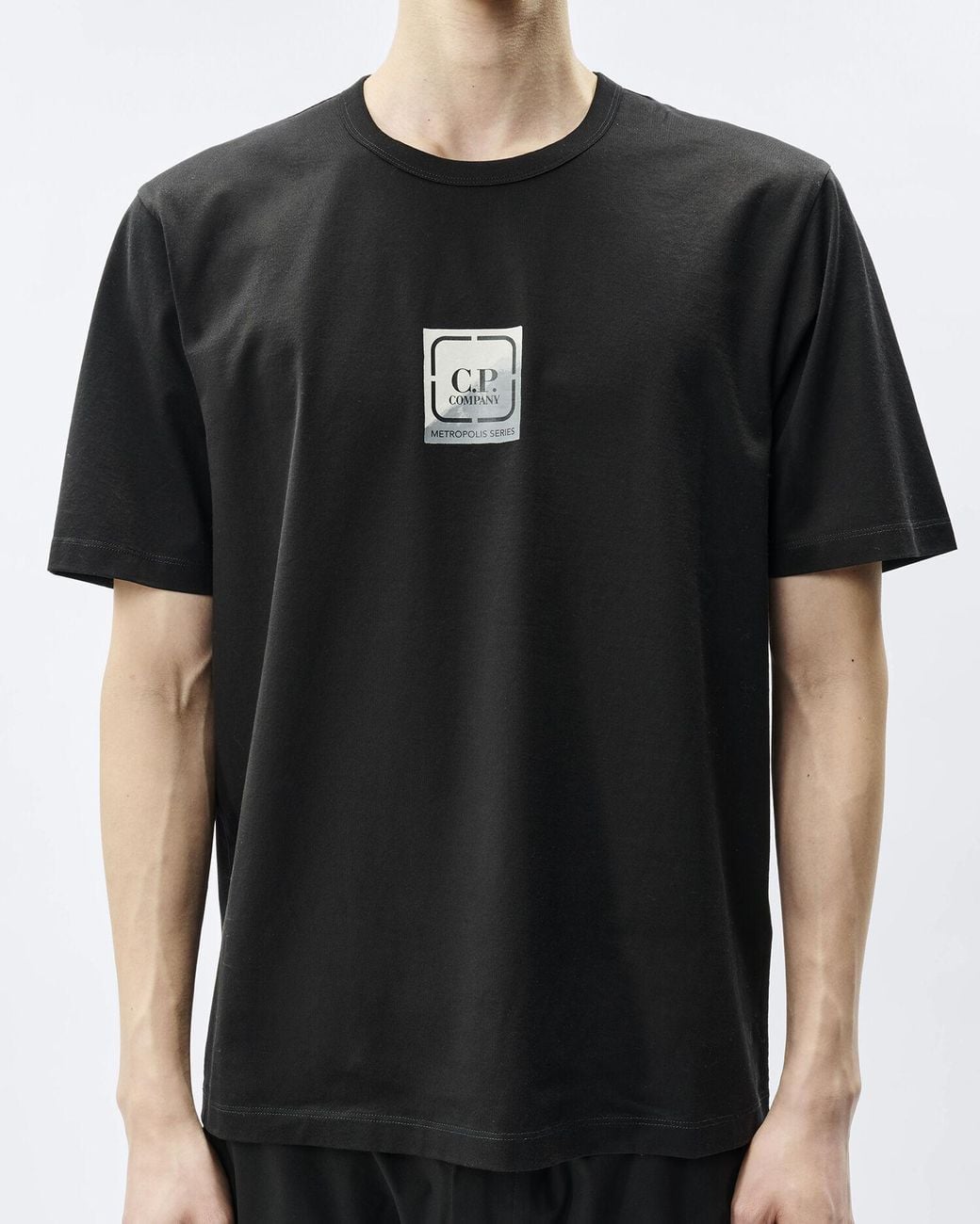 C P Company Black Metropolis Series Mercerized Jersey Short Sleeve Crewneck Architecture Graphic T-Shirt for men