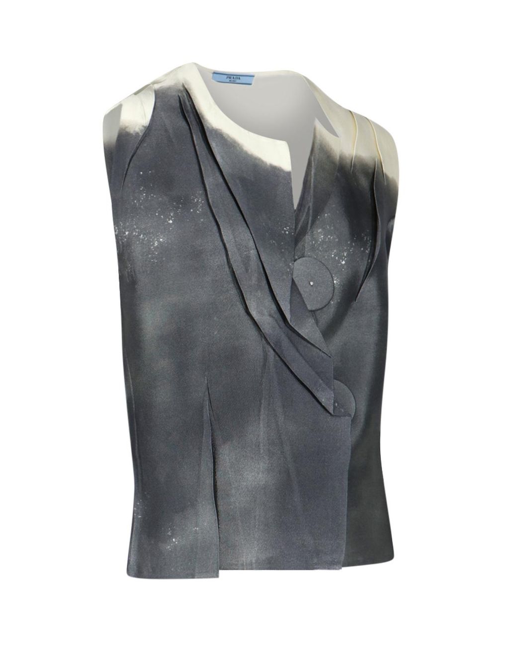 Prada Gray Tie-Dyed V-Neck Sleeveless Blouse