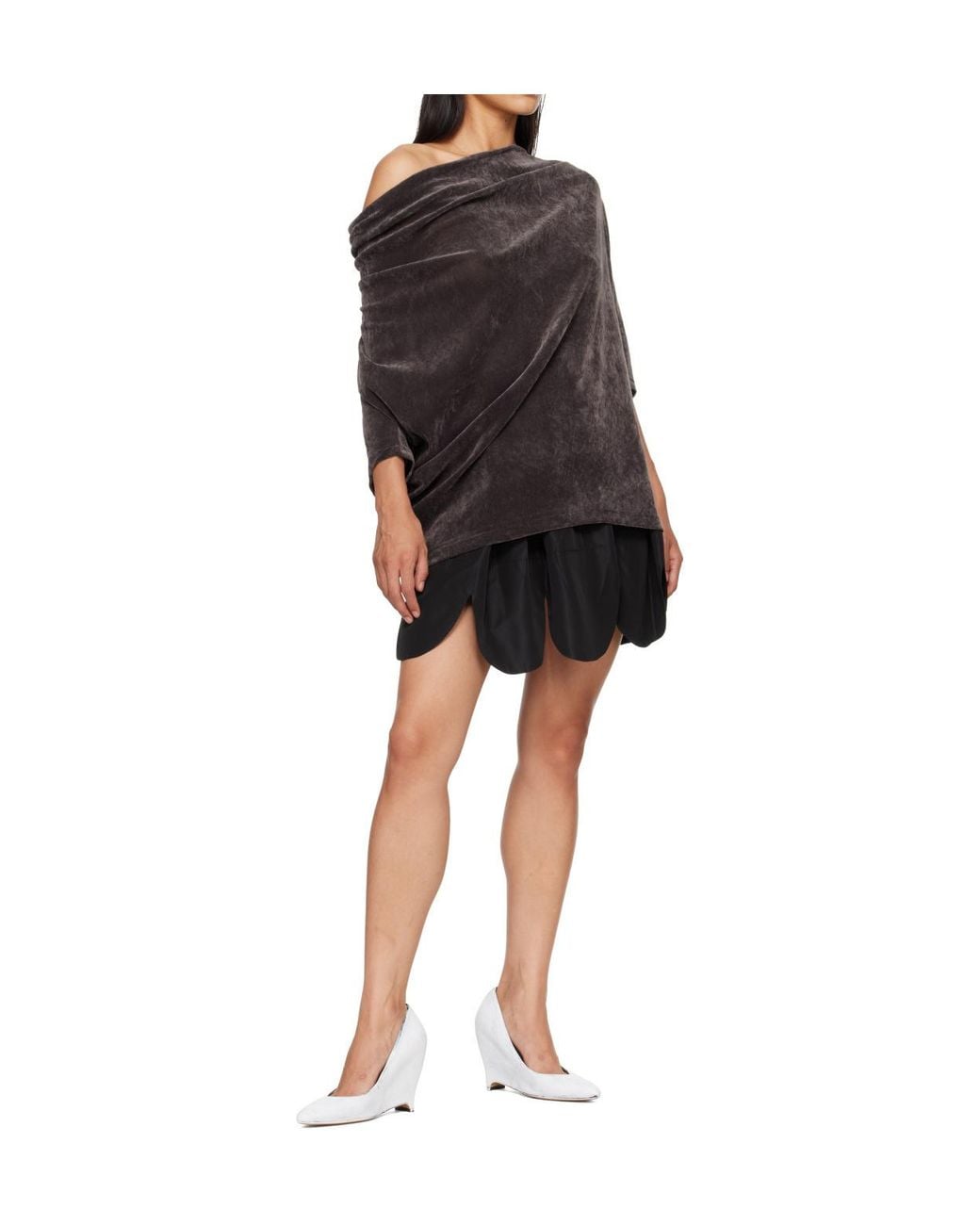 OPEN YY Black Velvet Cowl Neck T-Shirt