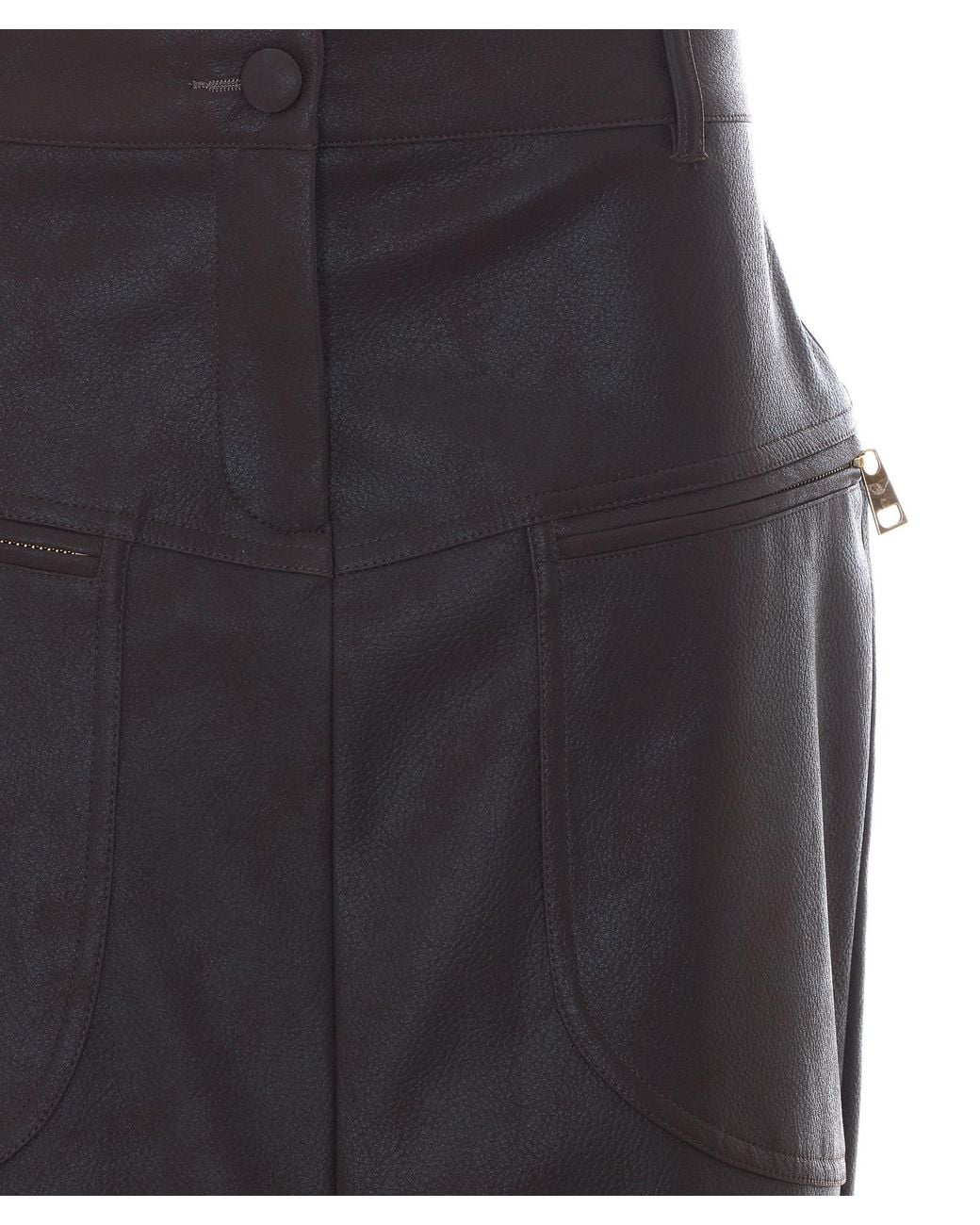Liu Jo Gray Faux Leather Zip-Pocket Skirt