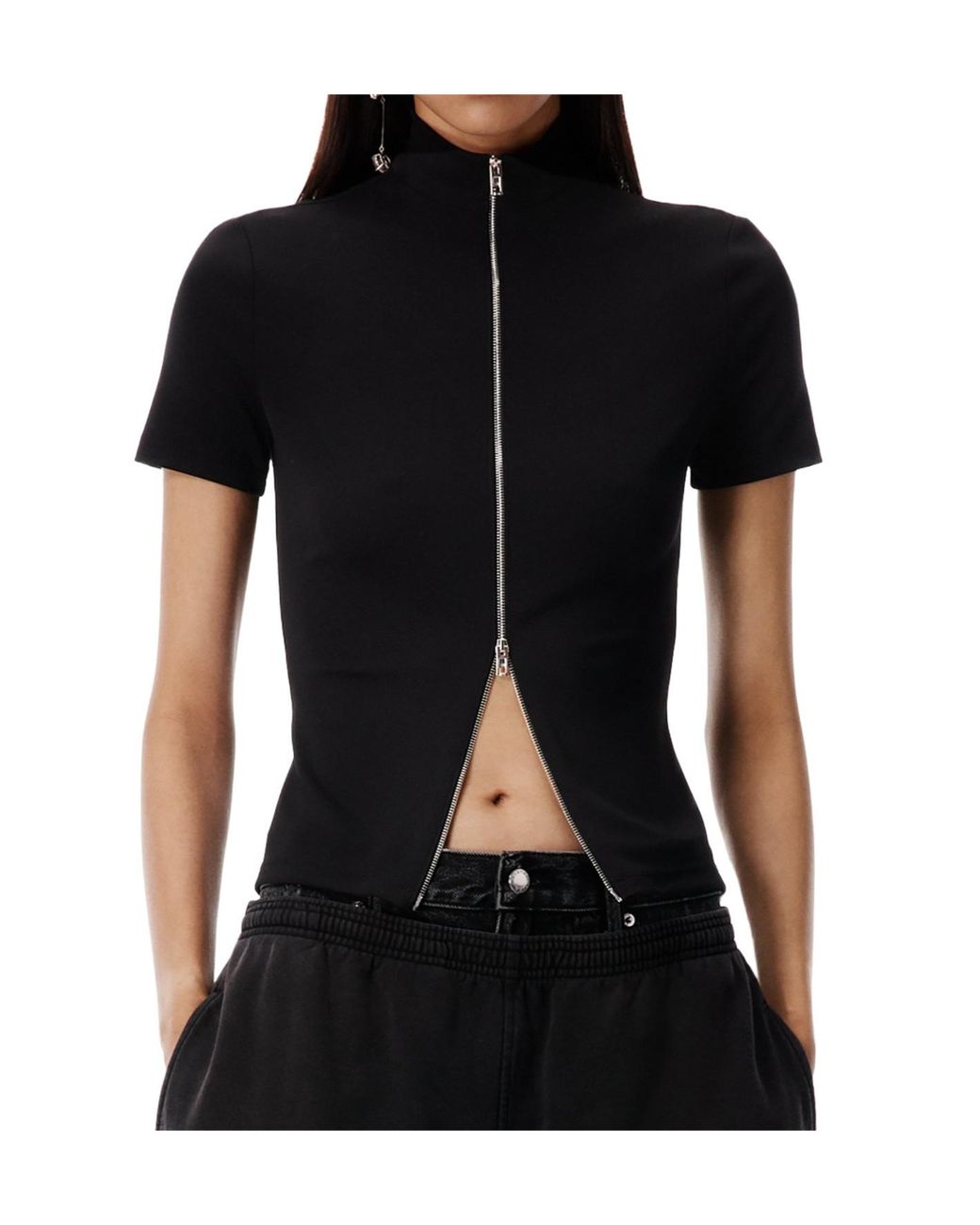 Alexander Wang Black Rashguard Mock Neck Zipped Top