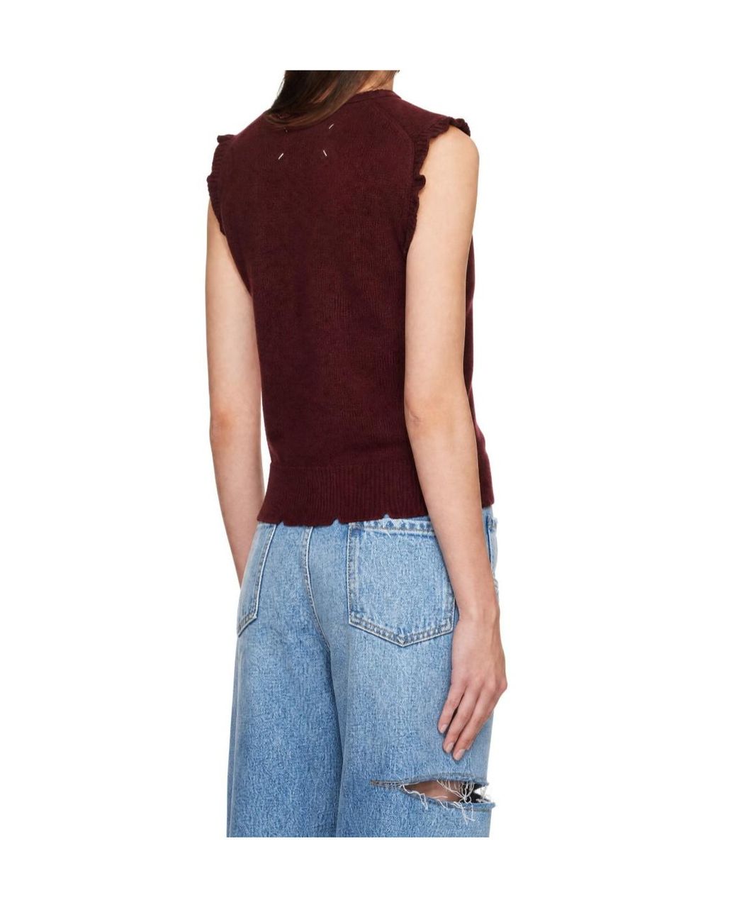 Maison Margiela Red Distressed Knitted Vest