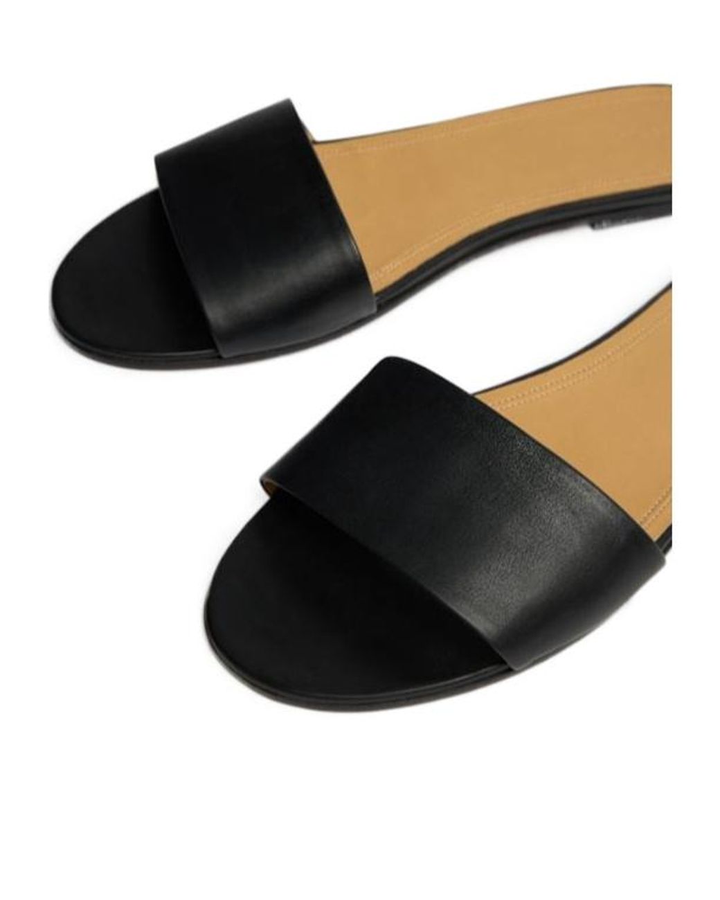The Row Black Signum Flat Leather Slide Sandals