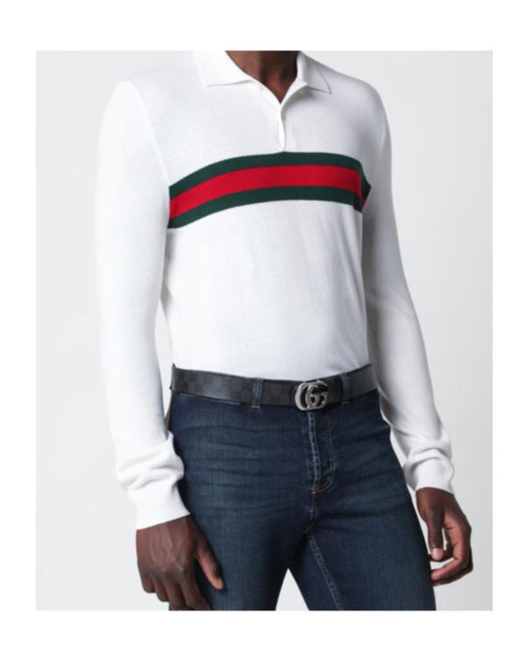 Gucci Blue Striped Long-Sleeve Polo Shirt for men
