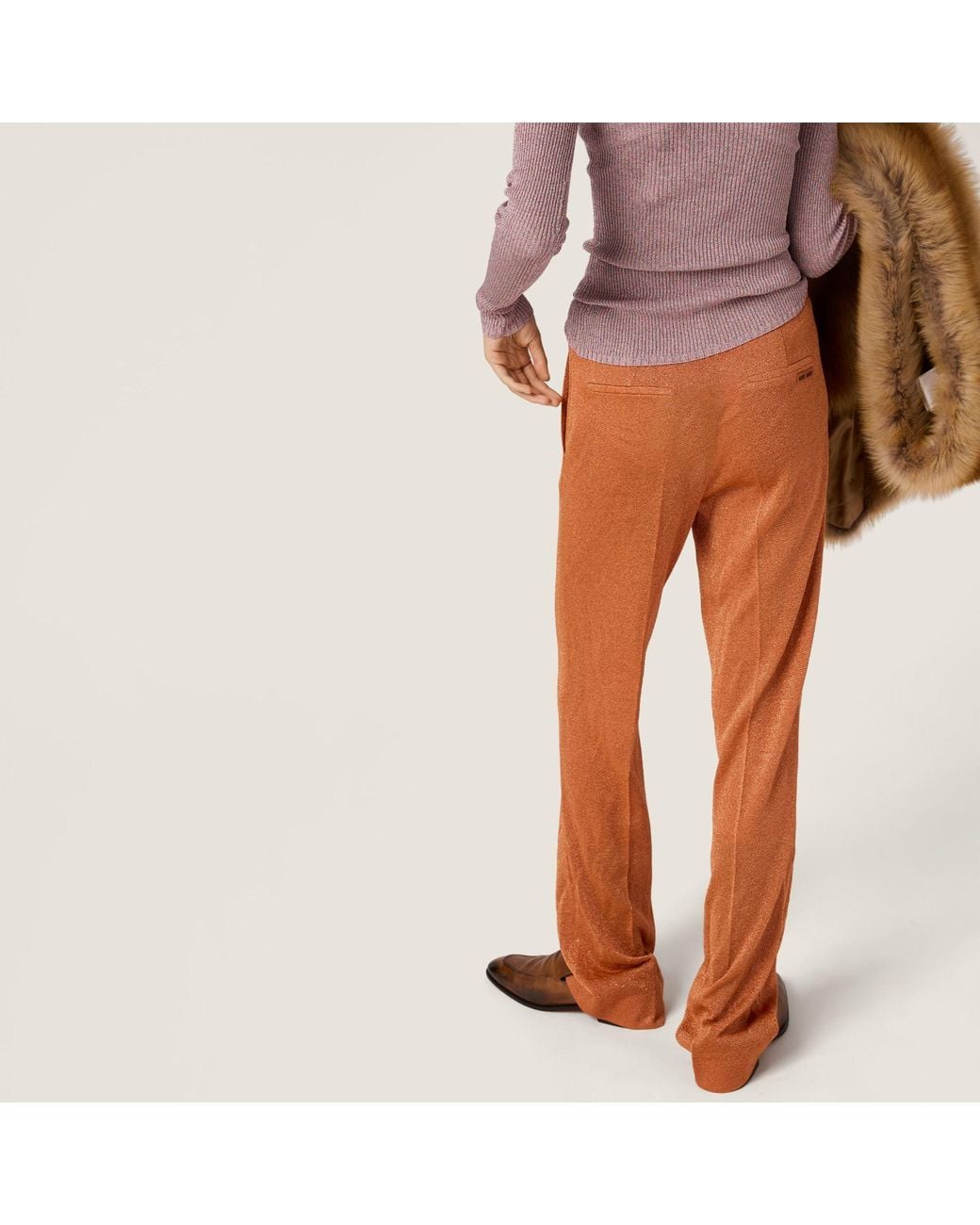 Miu Miu Orange Straight-Leg Lurex Pants