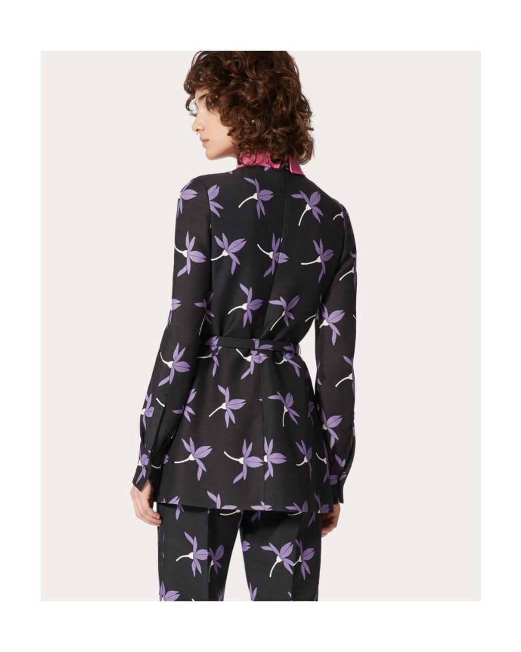 Valentino Black Fairy Flowers Printed Belted Long-Sleeved Shirt
