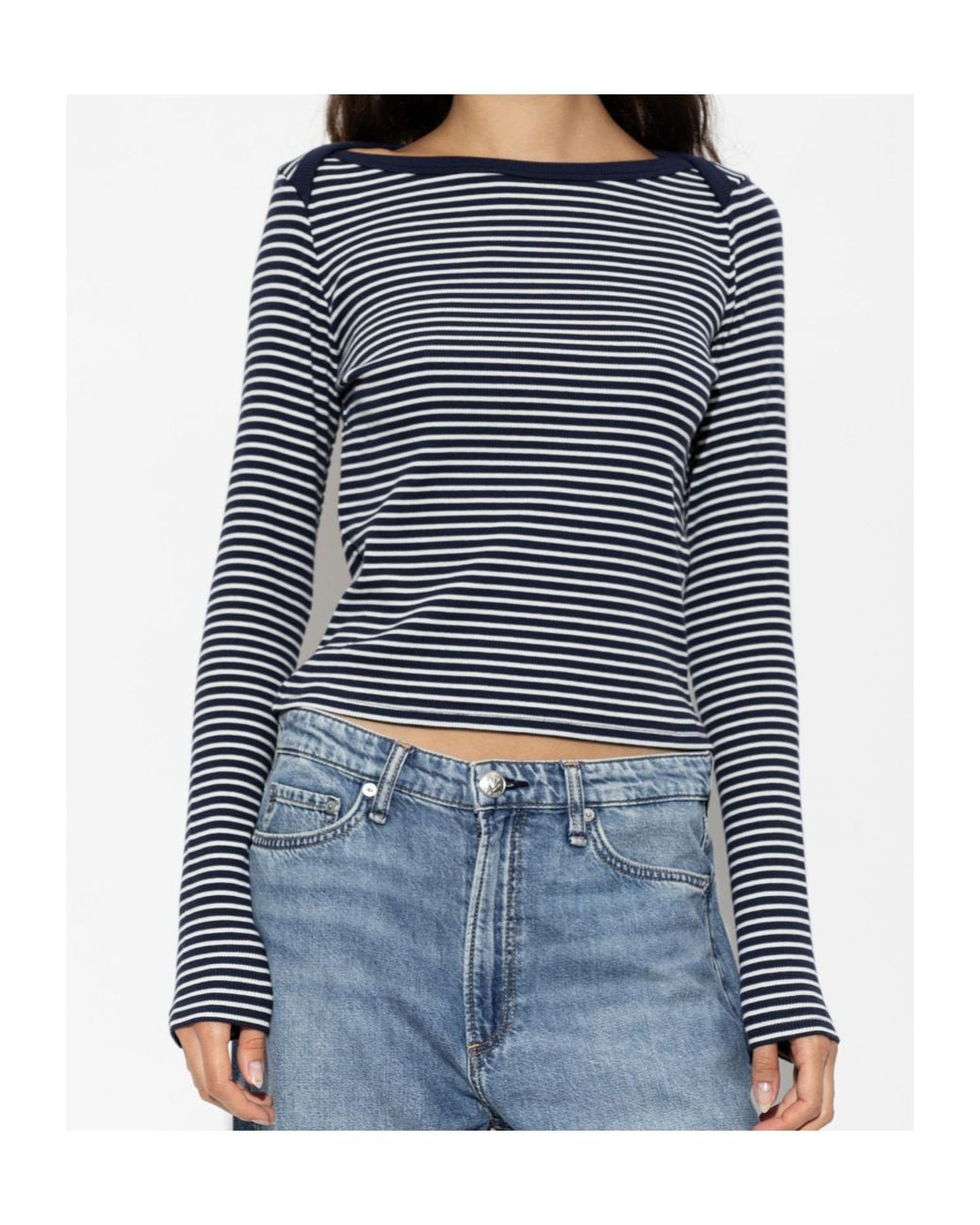 Rag & Bone Blue Ribbed Striped Long-Sleeve Top