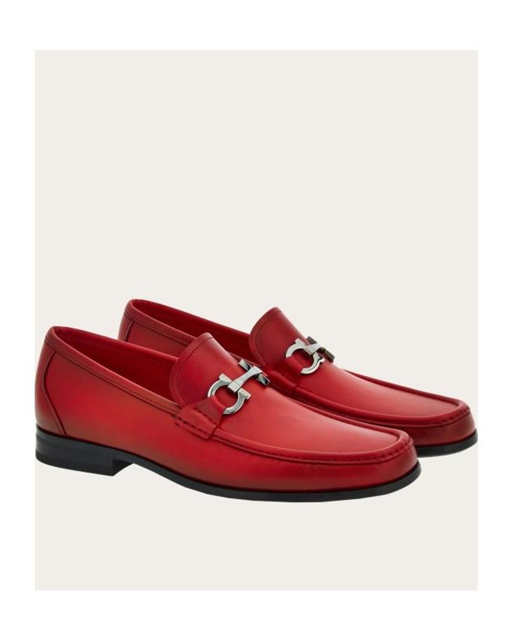 Ferragamo Red Gancini Buttoned Loafers for men