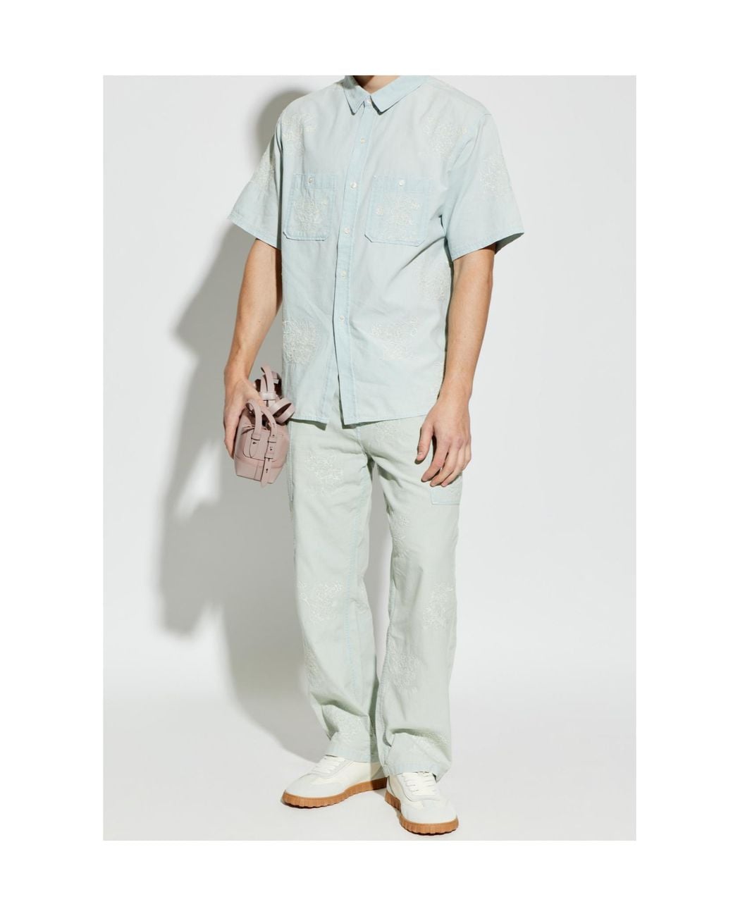 KENZO Blue Embroidered Button-Up Shirt for men