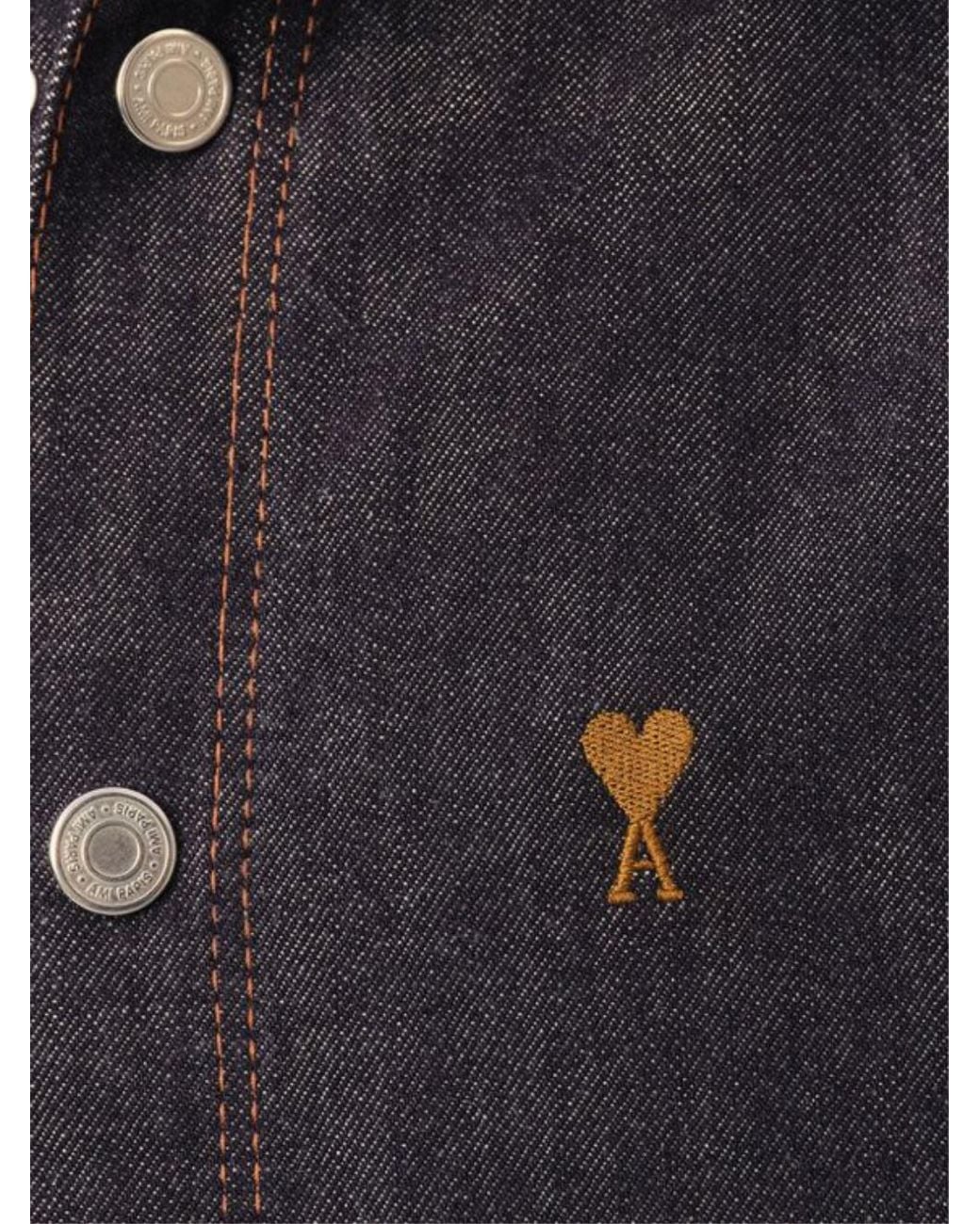 AMI Blue Cotton Denim Shirt Dress With Ami De Coeur
