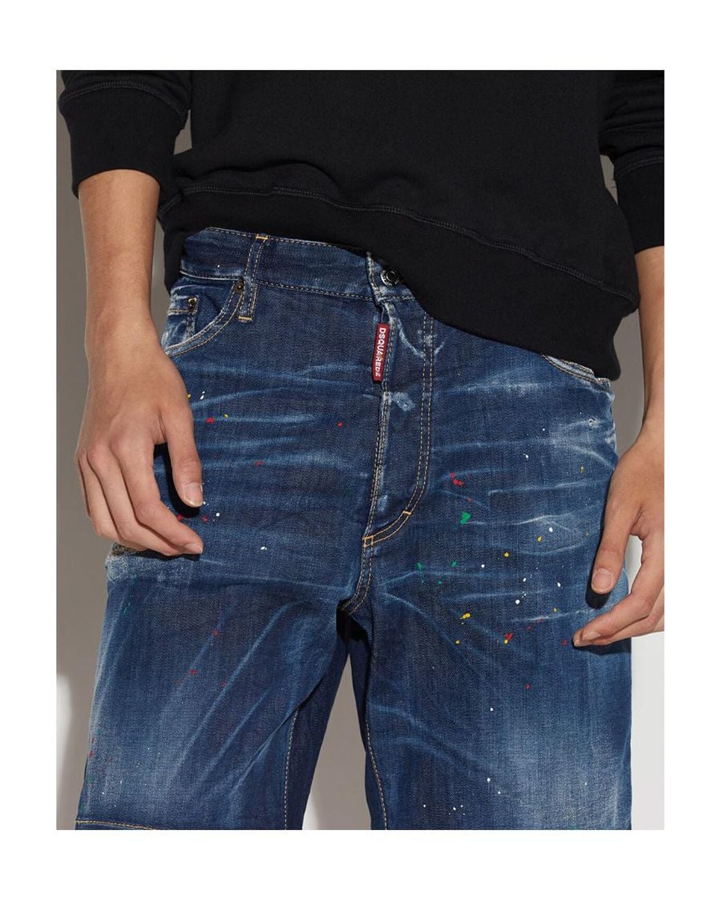 DSquared² Black Paint Splatter Effect Denim Shorts for men