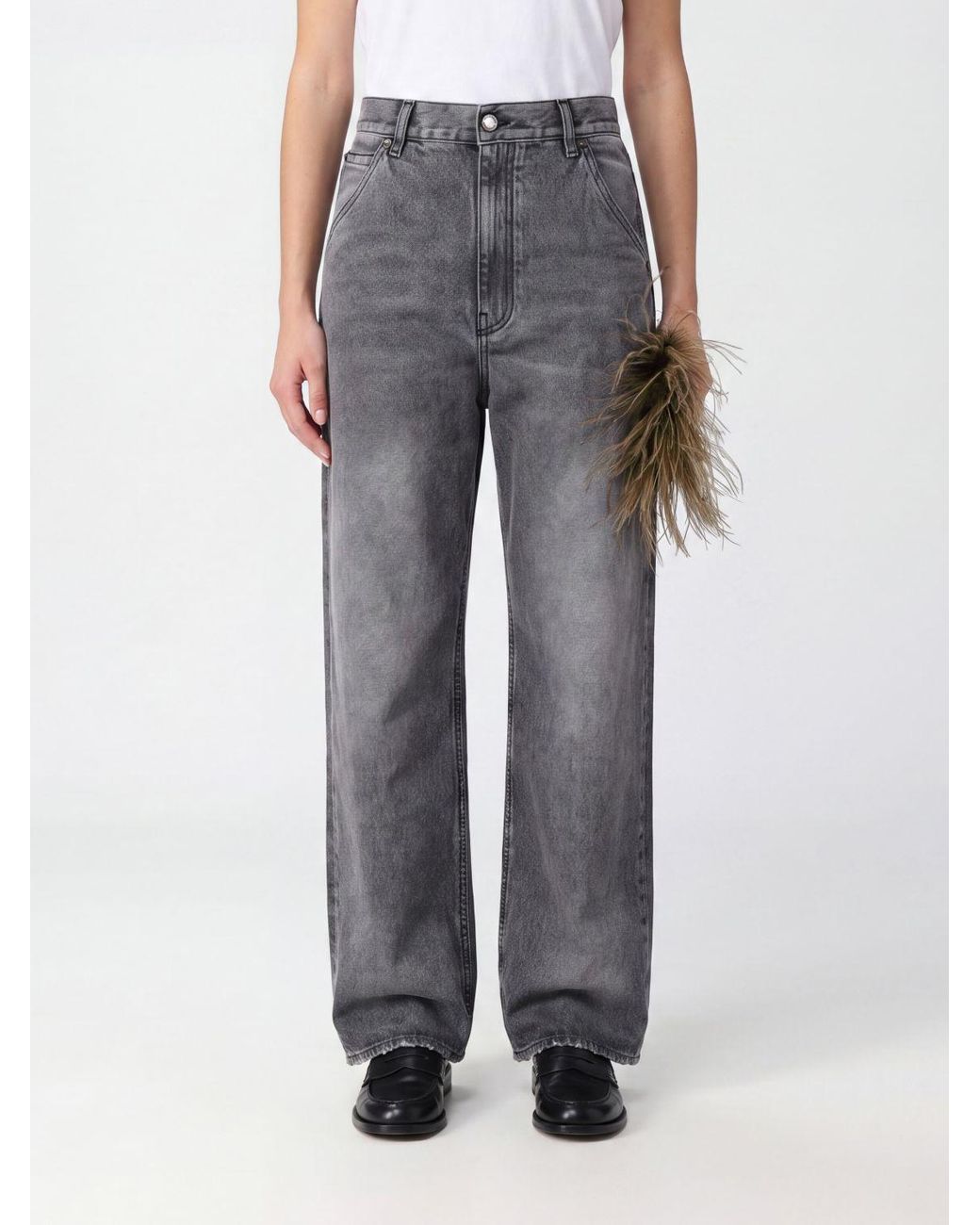 DARKPARK Gray Lisa Feather-Trim Jeans