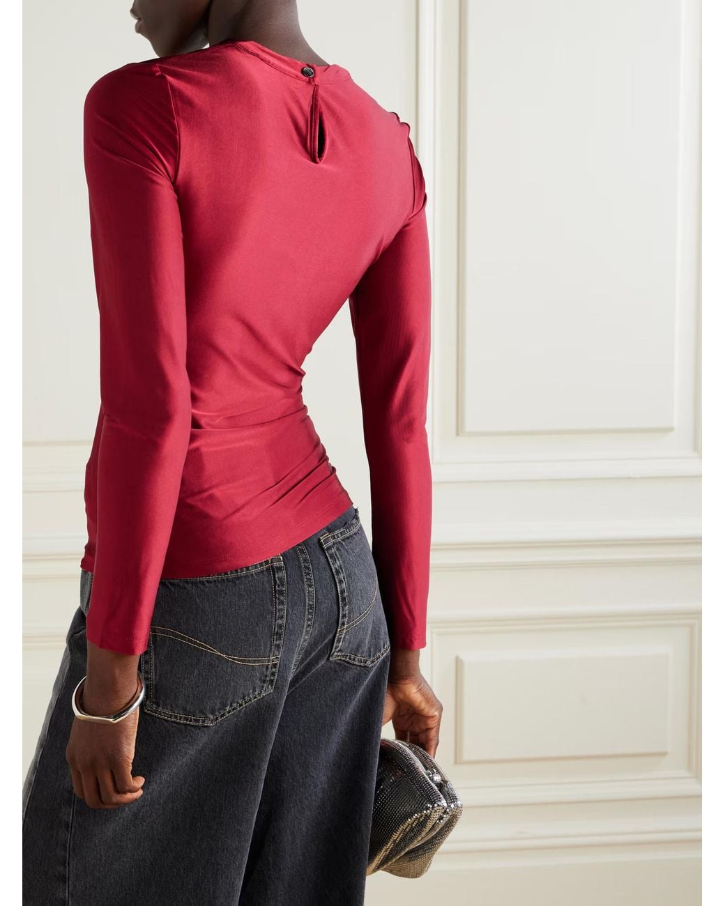 Rabanne Red Button-Decorated Pleated Top