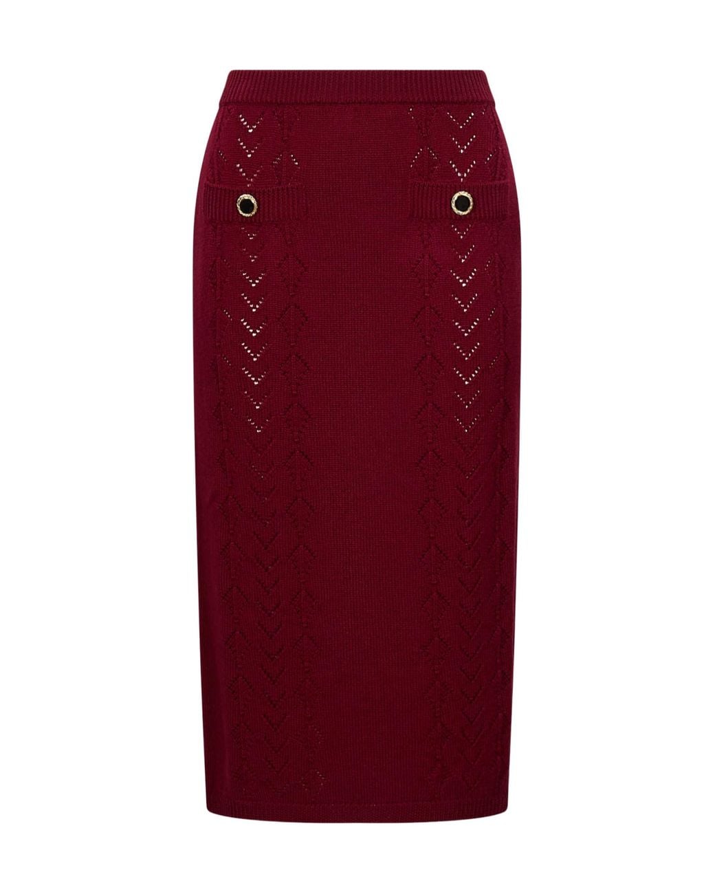 Alessandra Rich Red Lace-Knit Midi Skirt