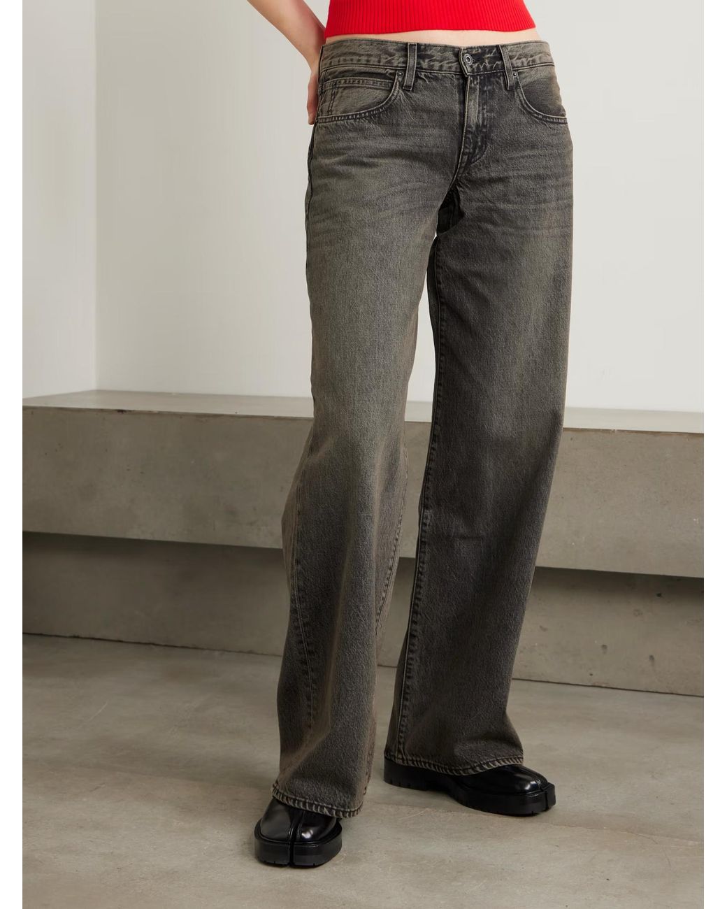 SLVRLAKE Denim Gray Lexi Low-Rise Wide-Leg Jeans