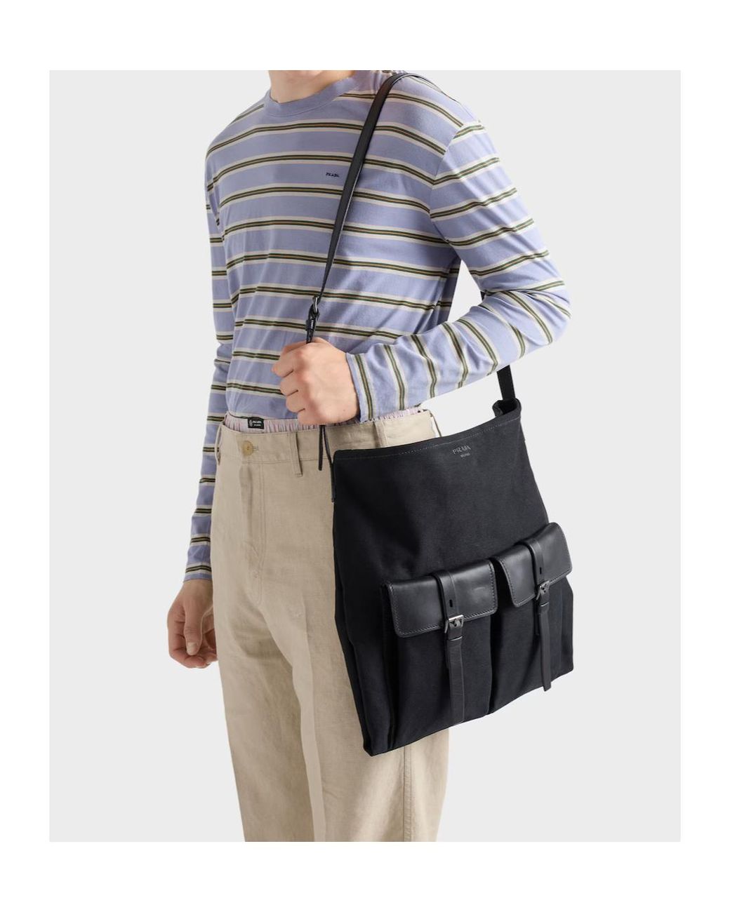 Prada Black Route Canvas And Leather Shoulder Bag for men