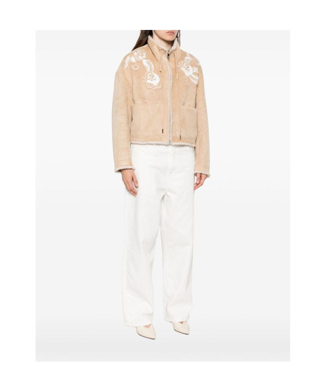 ERMANNO FIRENZE Natural Stand-Collar Zip-Up Casual Jacket