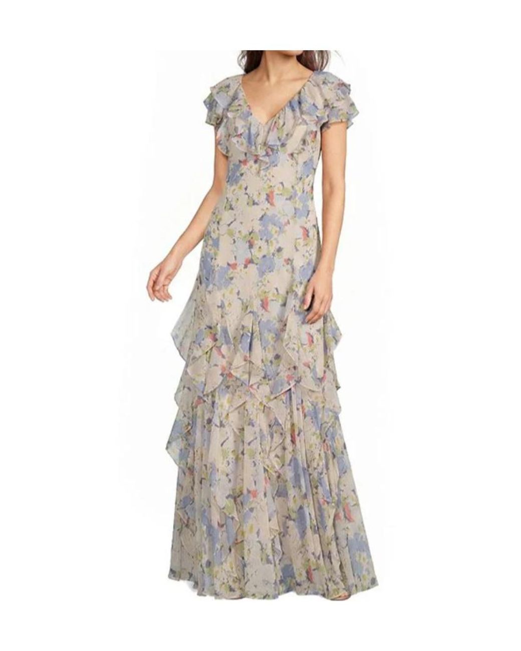 Ralph Lauren Blue Lauren Ruffled Floral Maxi Dress