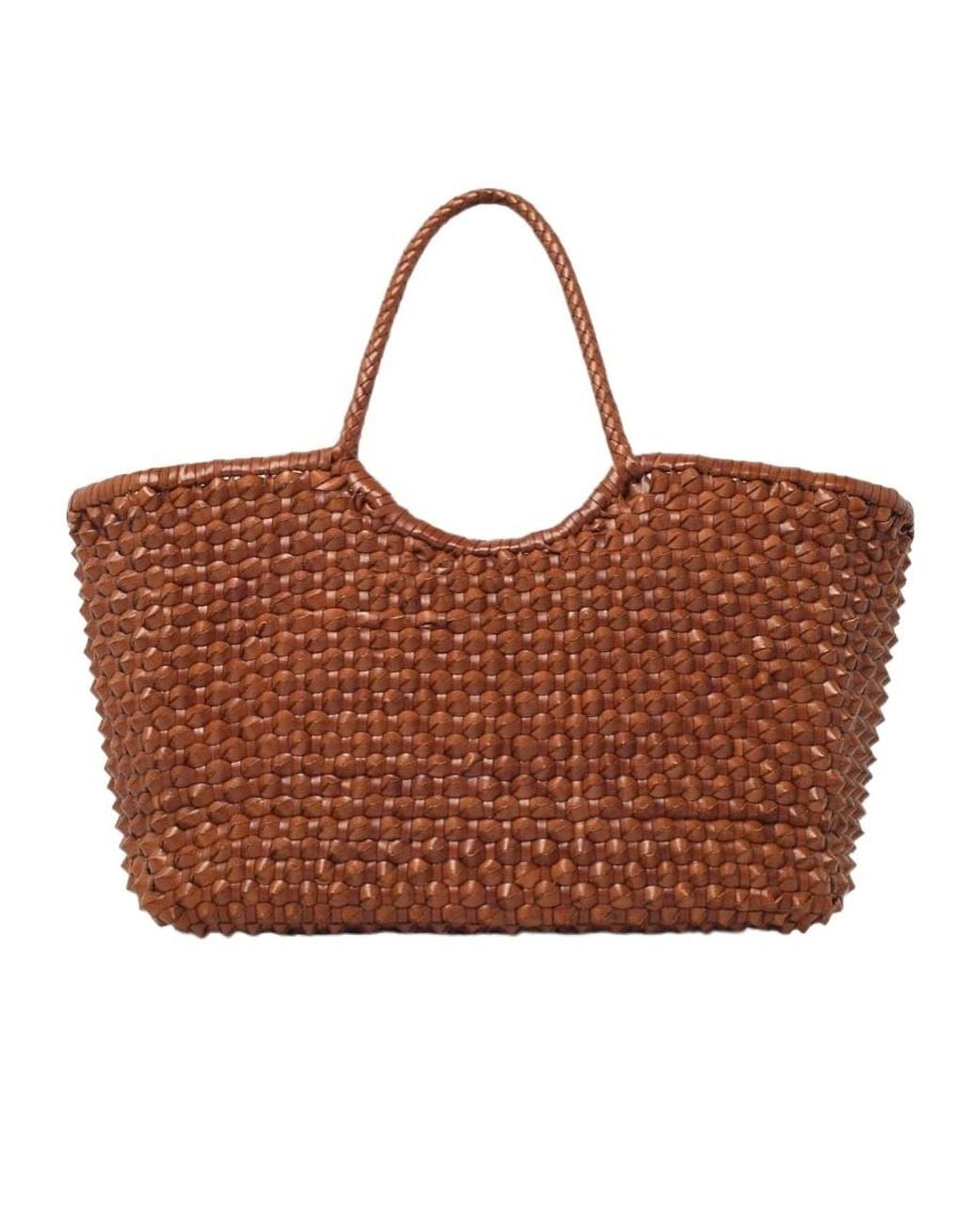 Dragon Diffusion Brown Nantucket Cactus Woven Top Handle Bag
