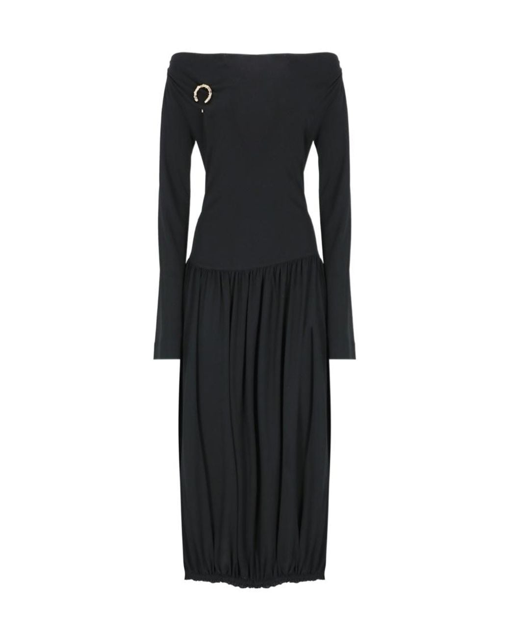 Lanvin Black Asymmetric Pleated Midi Dress