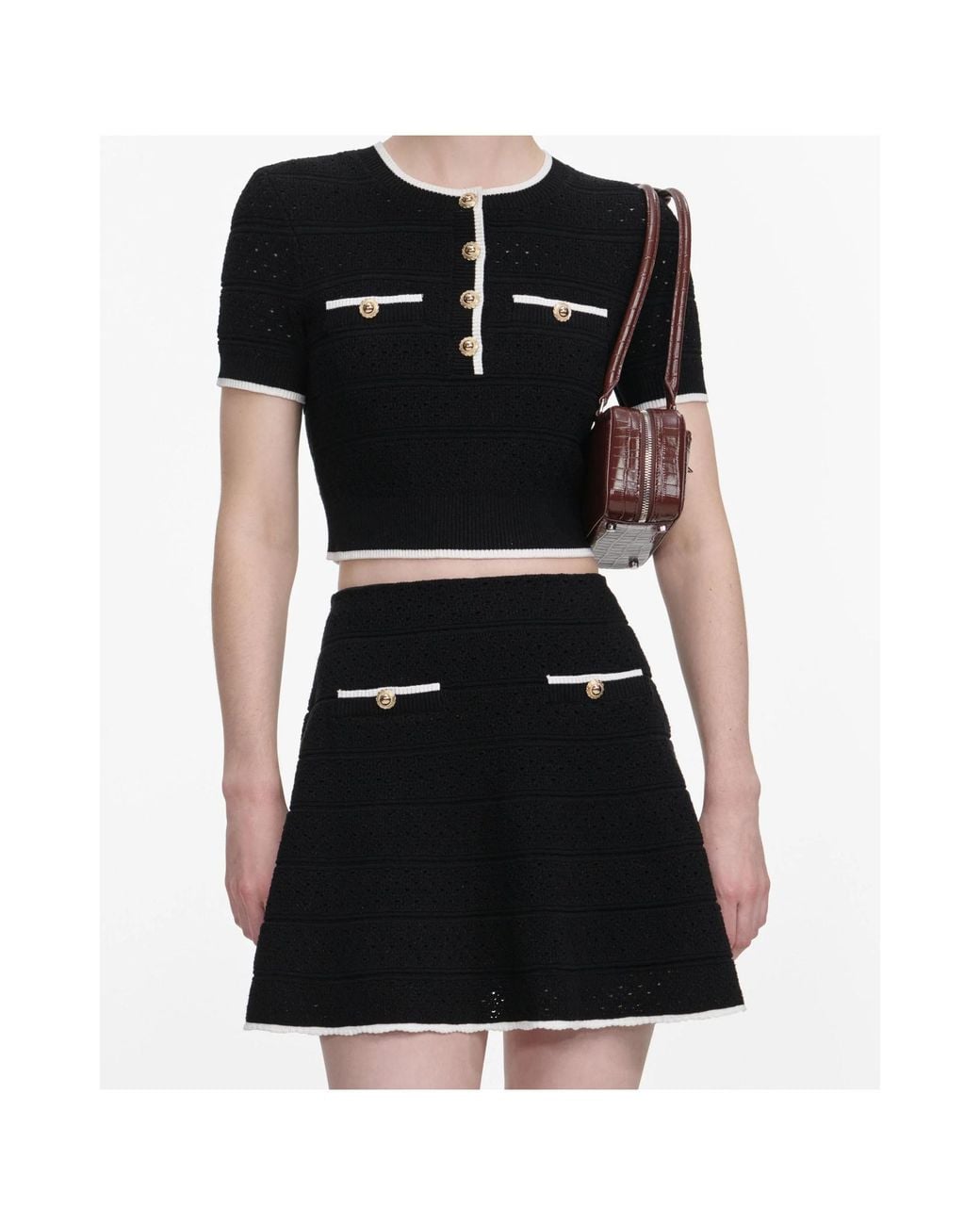 Self-Portrait Black Pointelle Mini Knitted Skirt