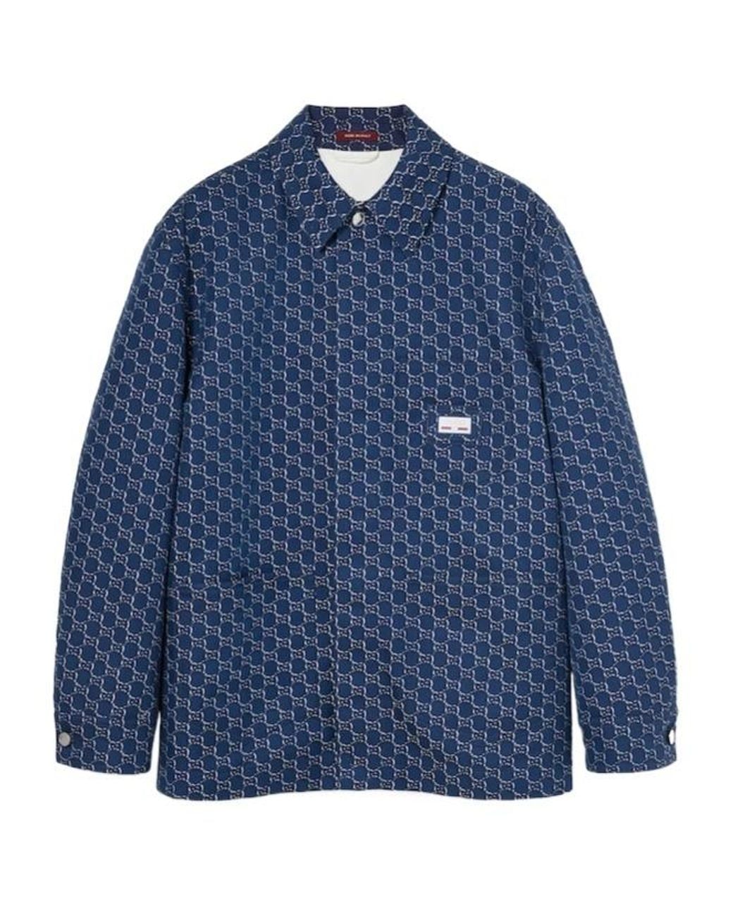 Gucci Blue Monogrammed Long-Sleeve Shirt for men