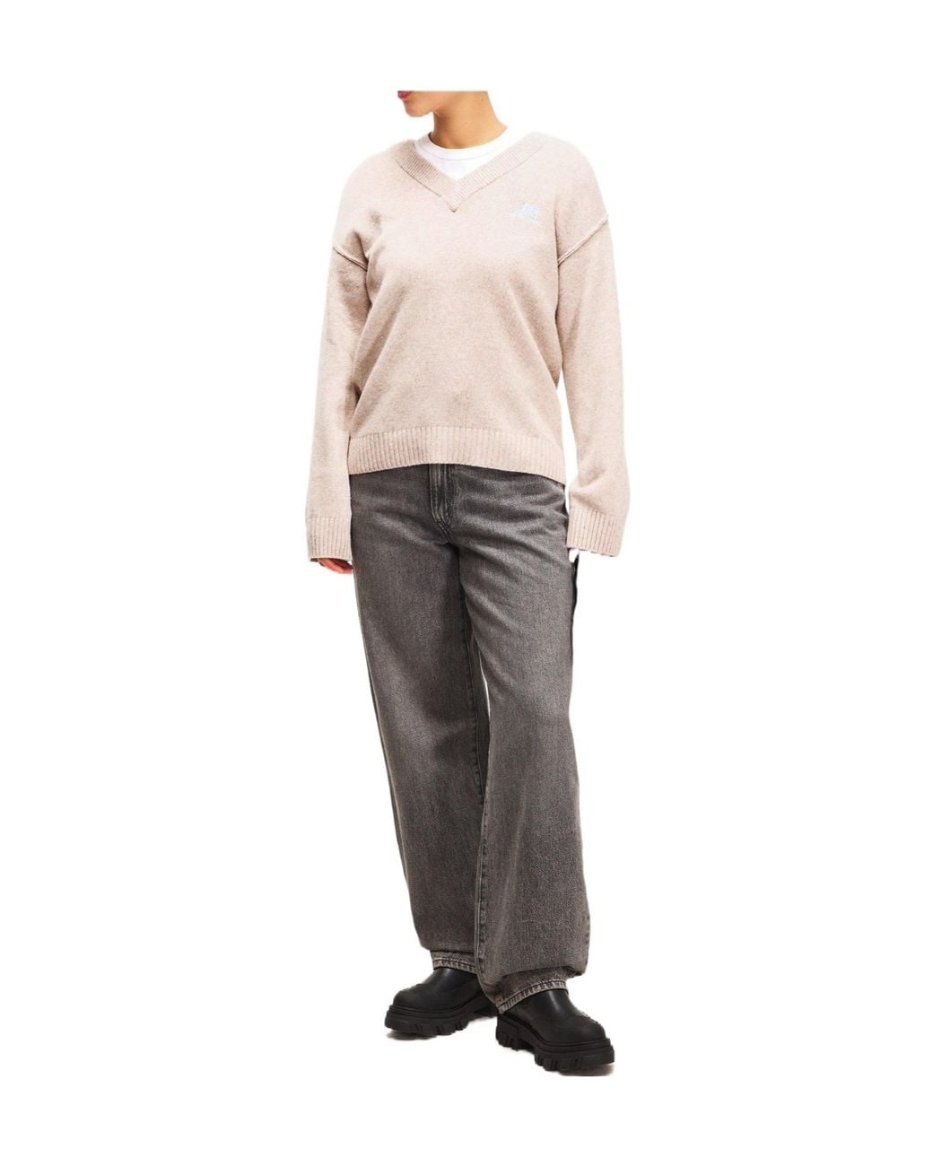 Ganni Natural V-Neck Knit Sweater