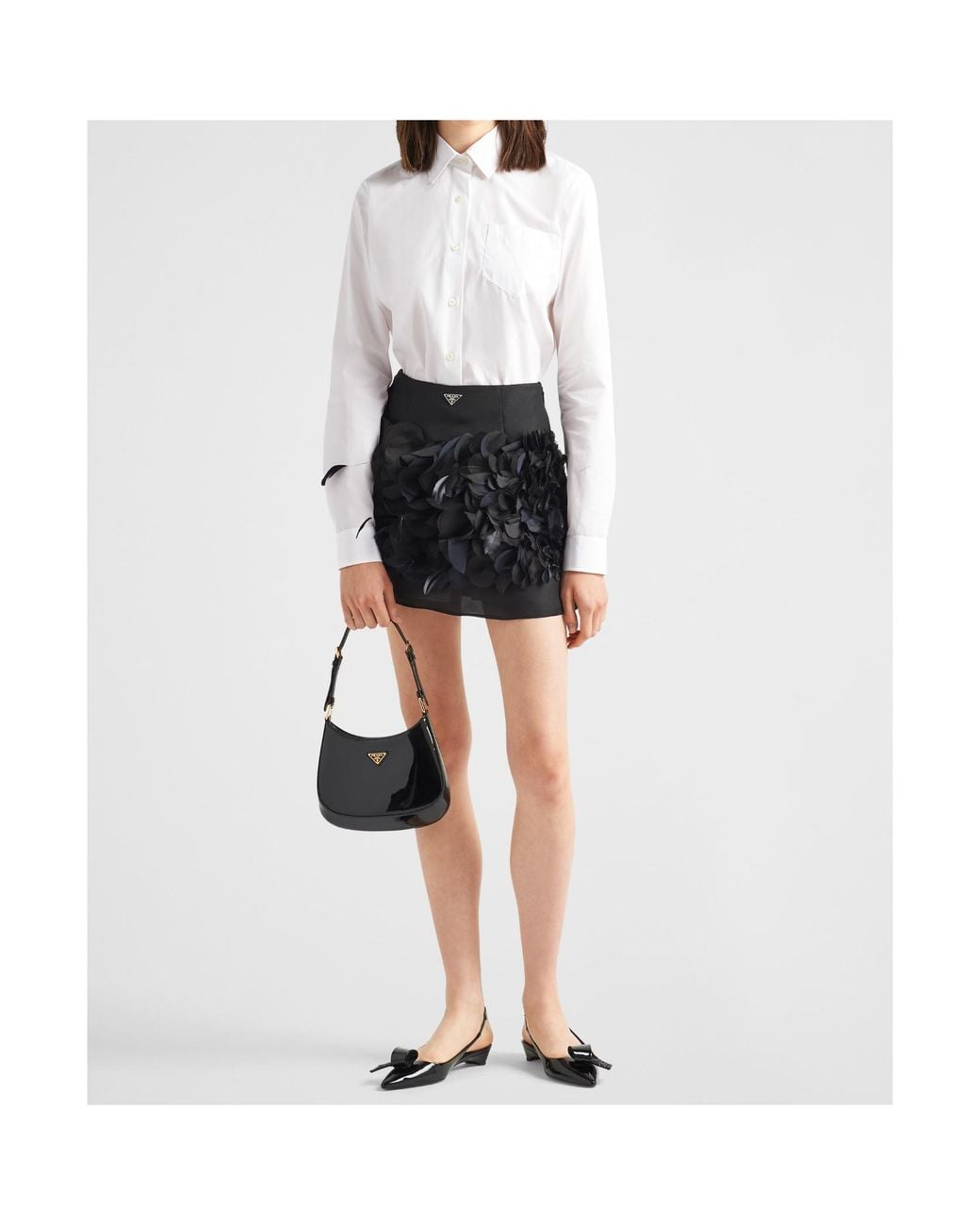 Prada Black Logo Plaque Straight Hem Skirt