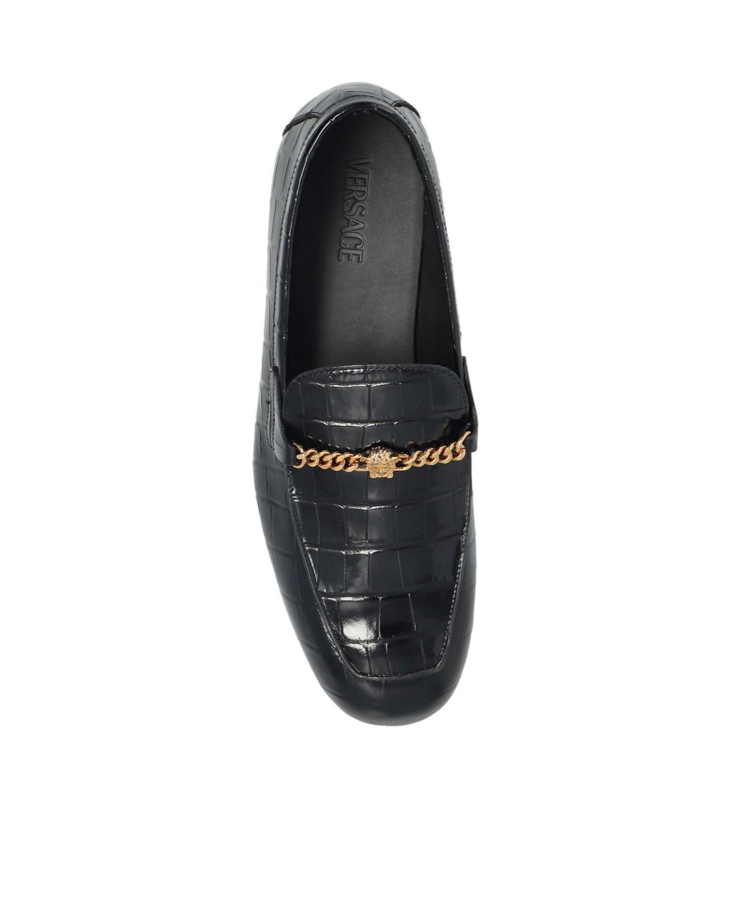 Versace Black Embossed Chain Detailed Loafers for men