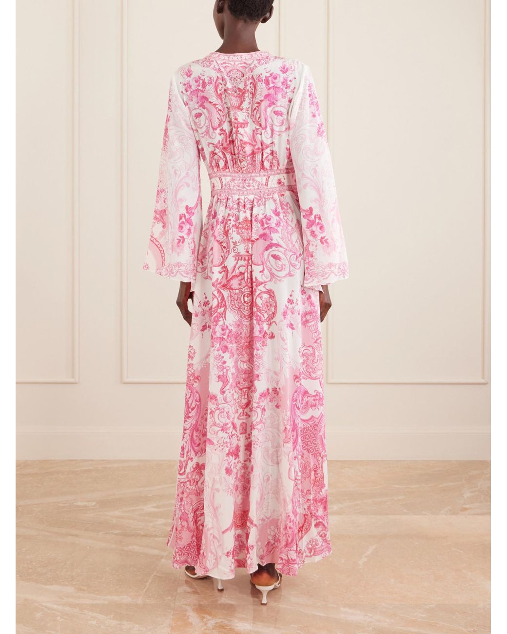 Camilla Pink Embellished Floral-Print Silk-Crepe Maxi Dress
