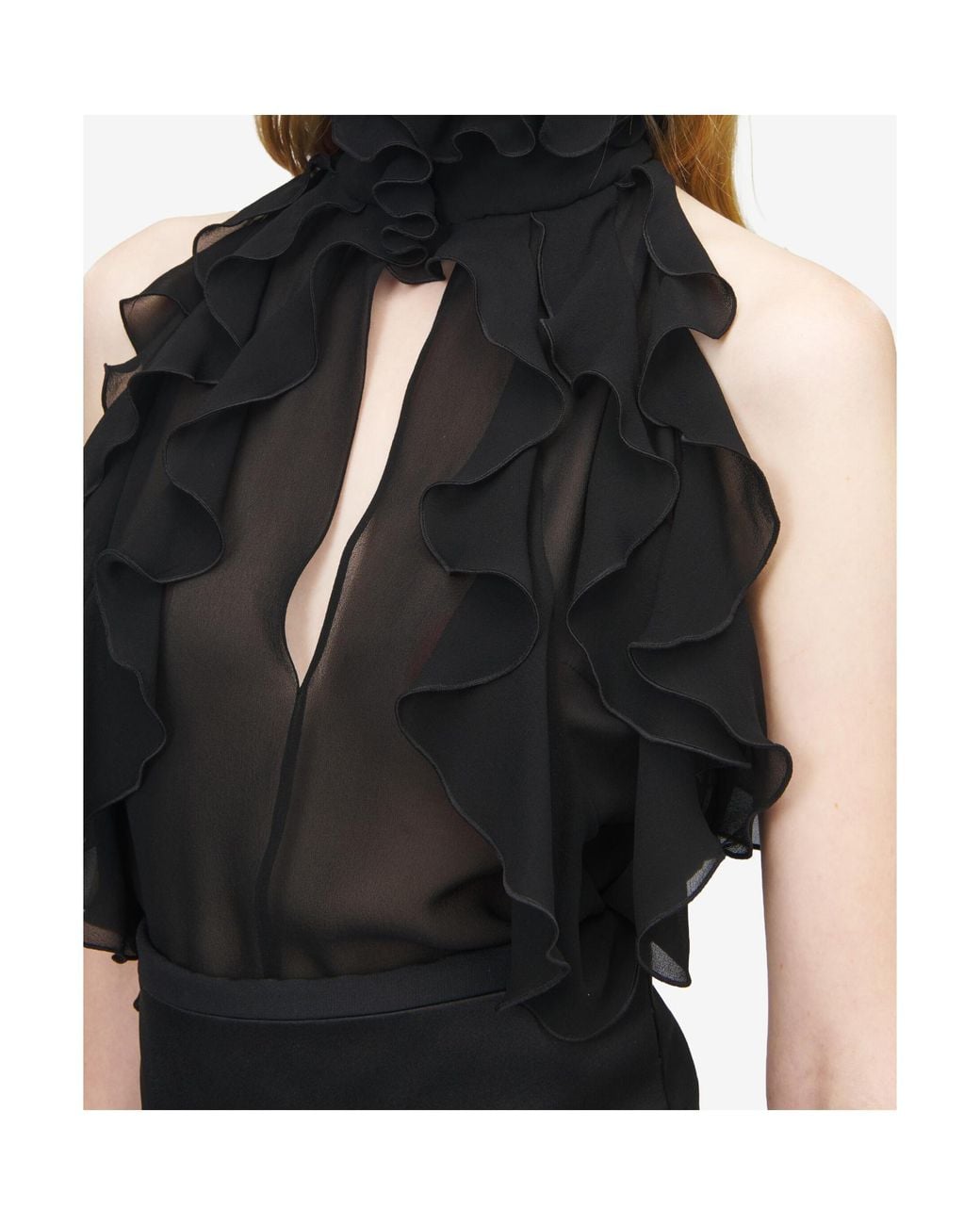 McQueen Black Silk Ruffled Top