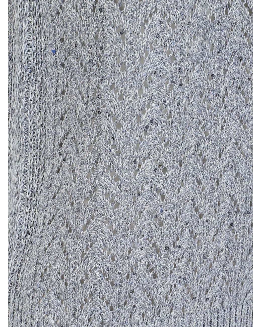 Eleventy Gray Open-Knit Sleeveless Knitted Top