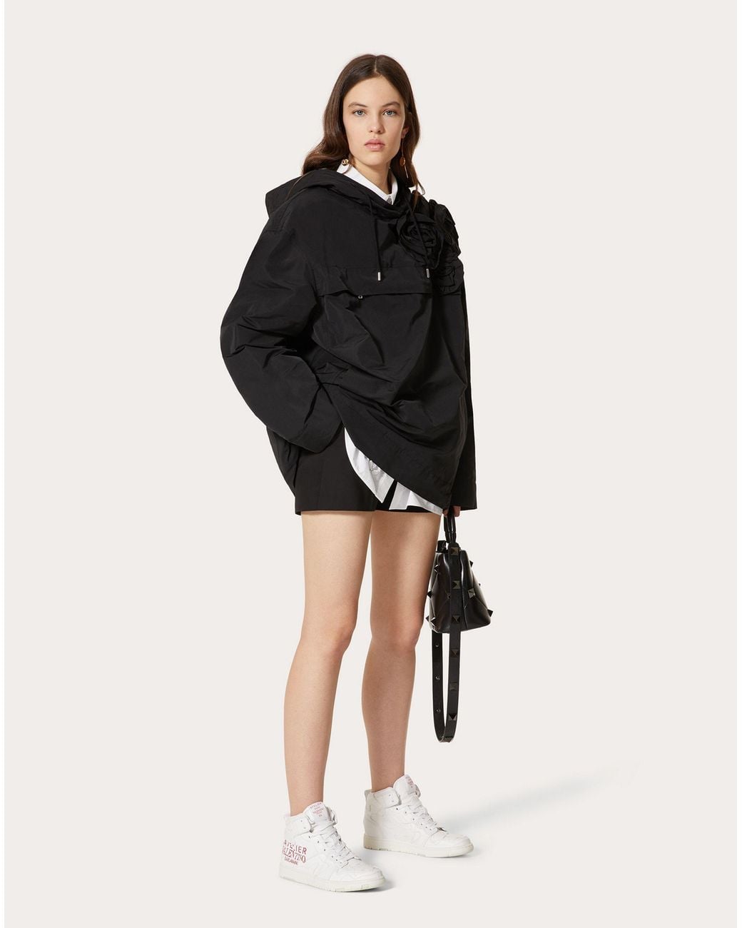 Valentino Black Floral-Appliqué Drawstring Jacket