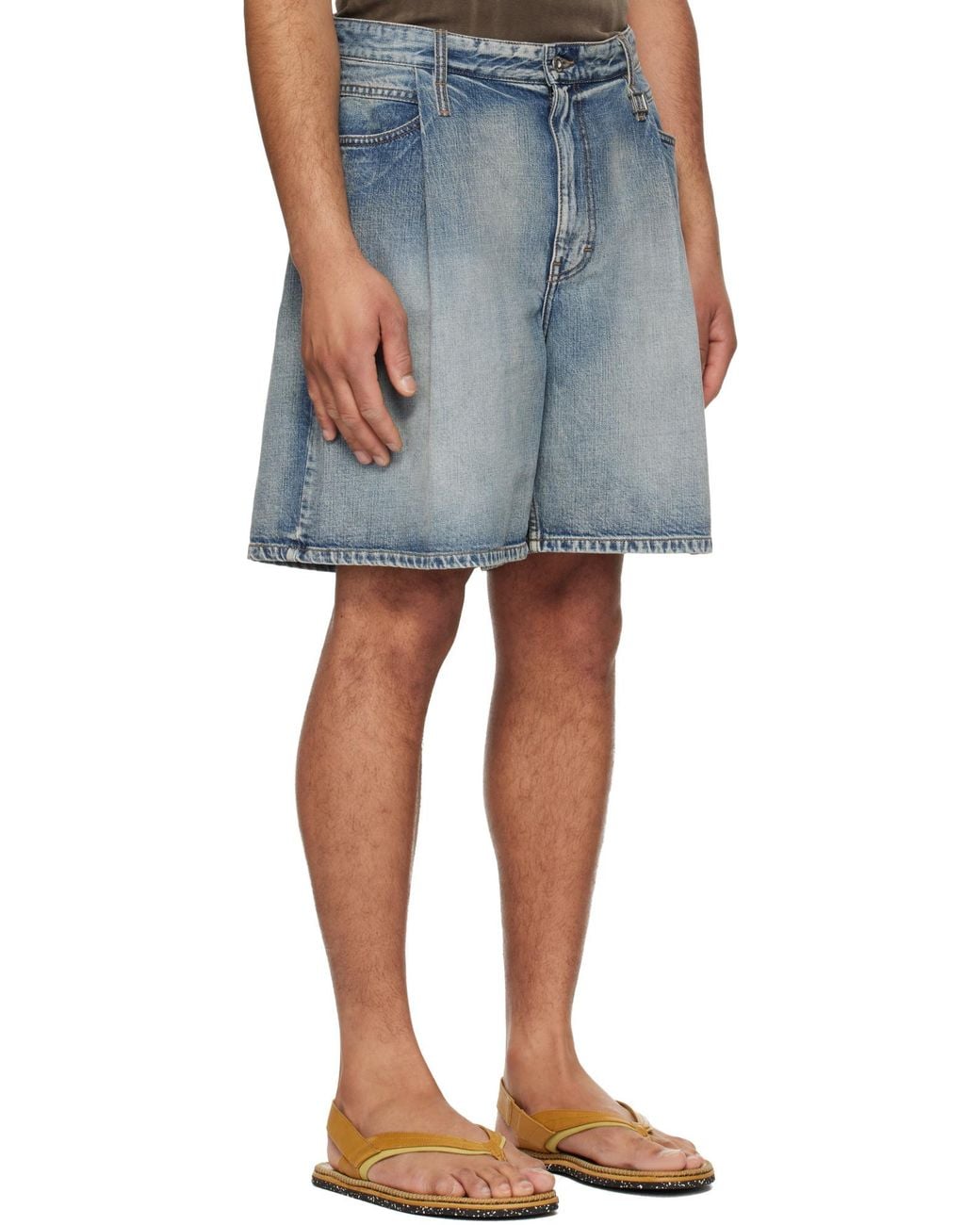 Wooyoungmi Blue Pleated Denim Shorts for men