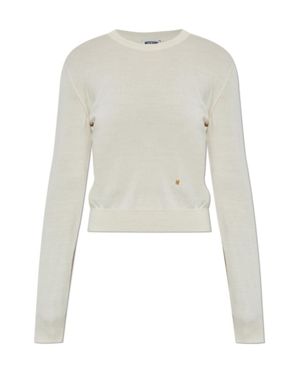 Moschino White Logo Plaque Crewneck Jumper