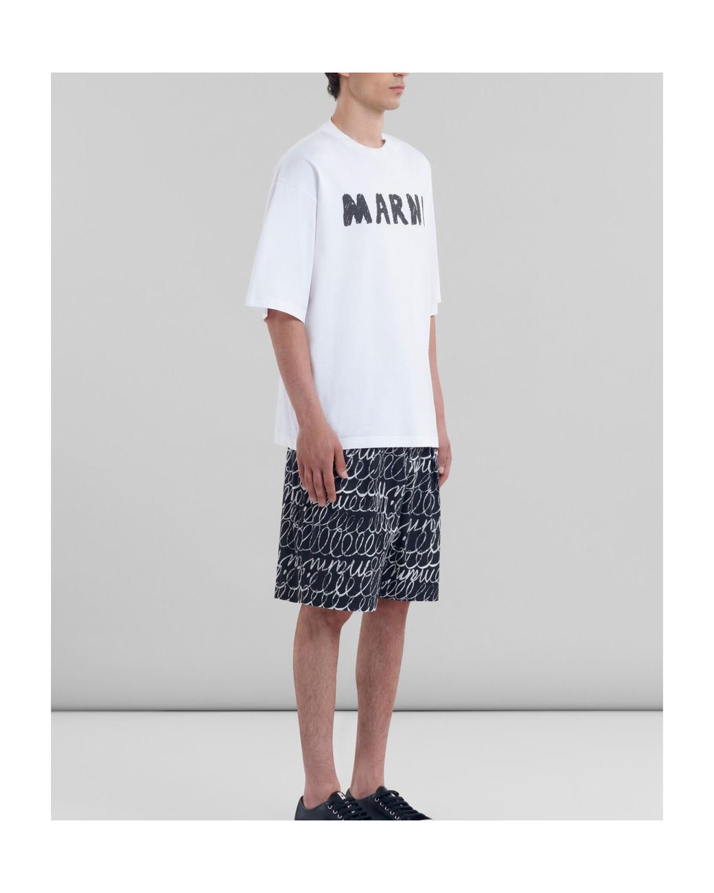 Marni Blue Scribble Motif Poplin Drawstring Shorts for men