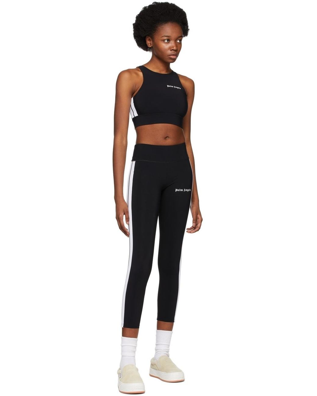 Palm Angels Black Logo-Printed Mid-Rise Track Leggings