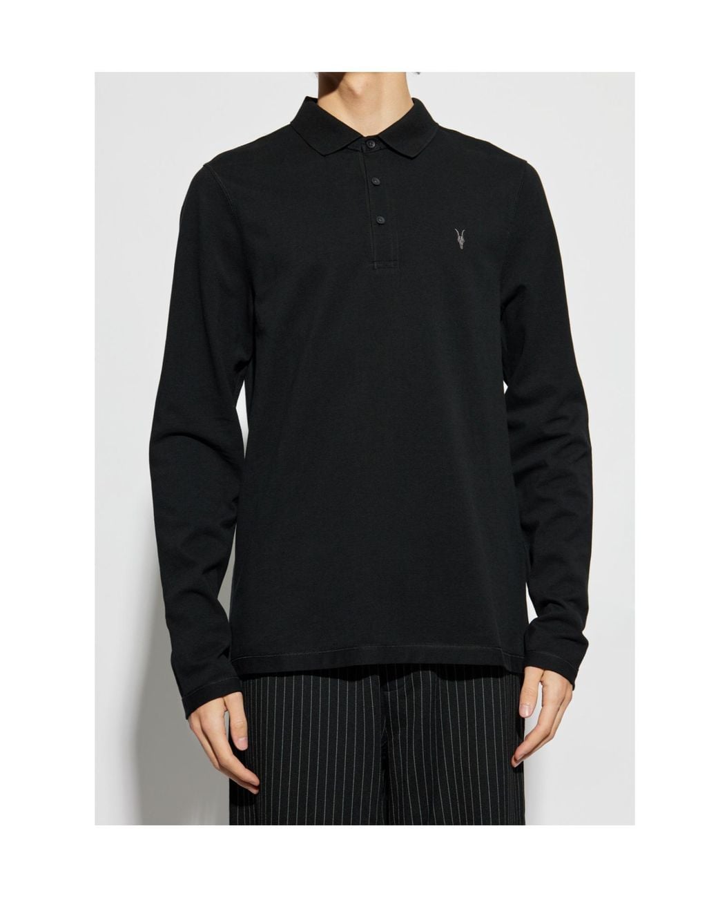 AllSaints Black Classic Long Sleeve Polo Shirt for men