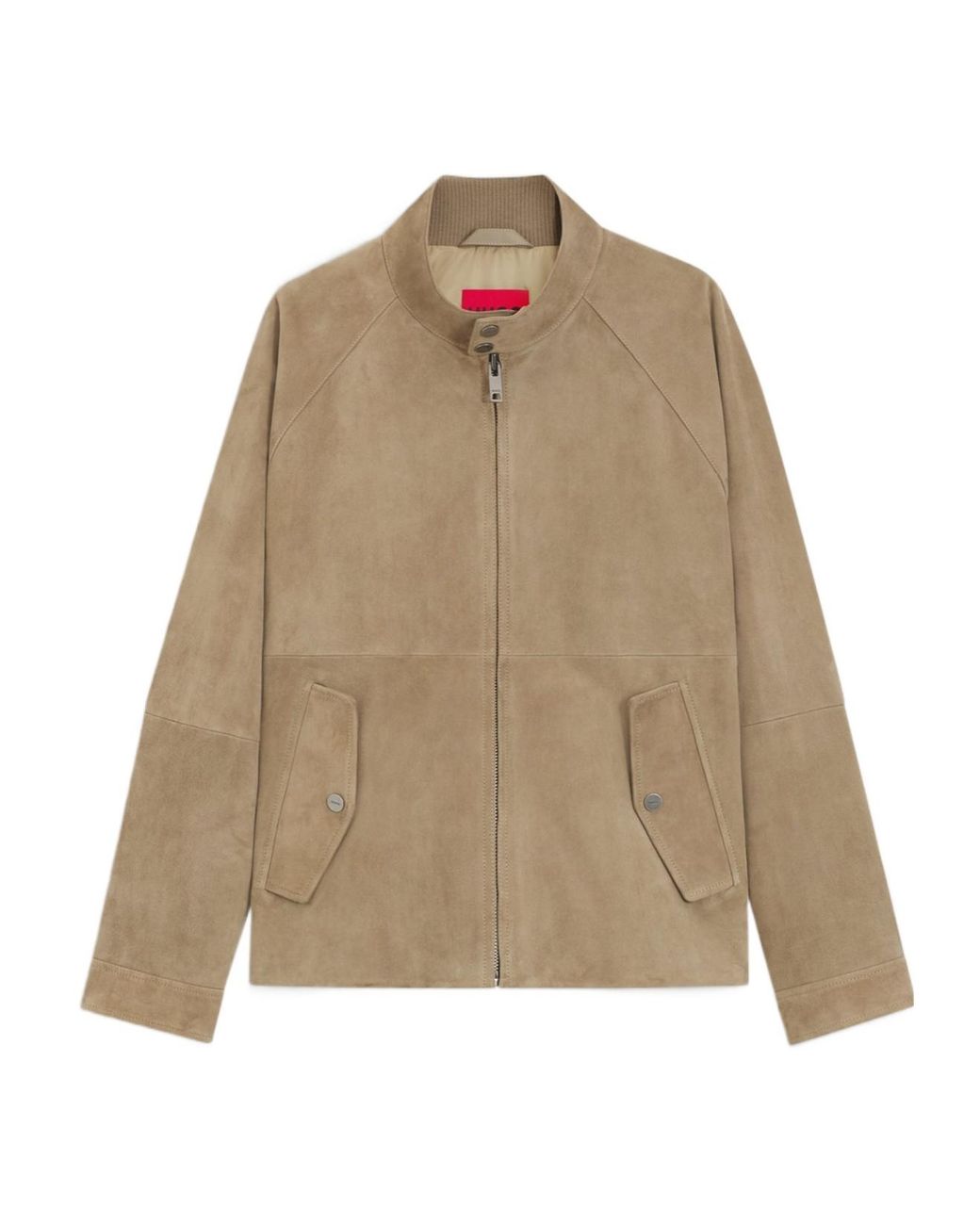 Boss Natural Long-Sleeved Stand-Up Collar Leather Jacket for men