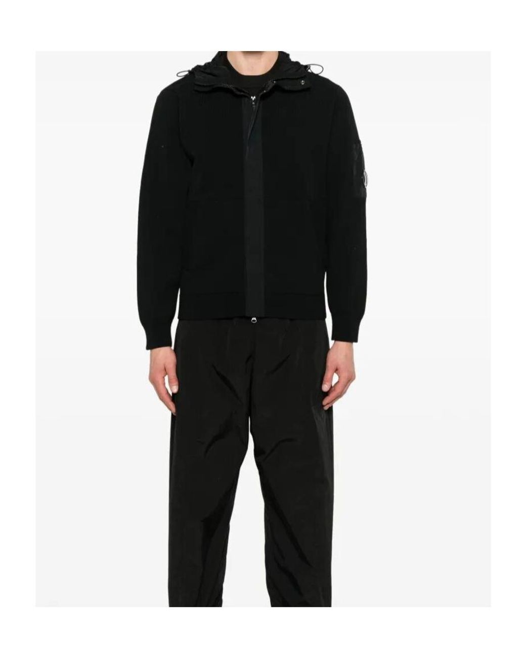 C P Company Black Press Stud Detail Hoodie for men