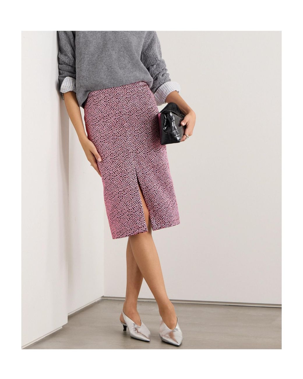 Dries Van Noten Purple Polka-Dot-Jacquard Midi Skirt