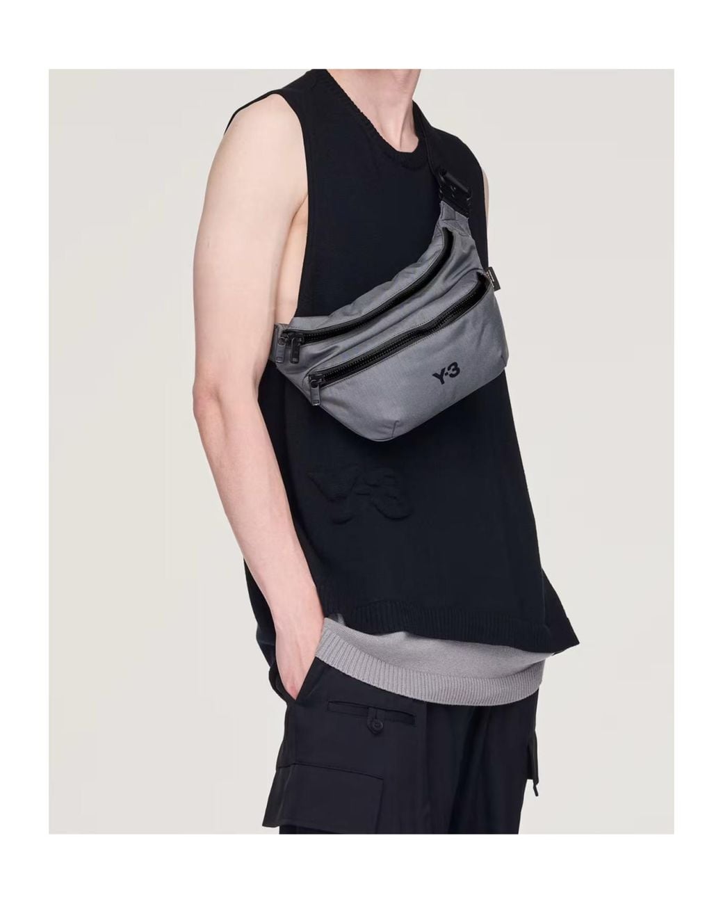 Y-3 Gray Staple Fanny Pack for men