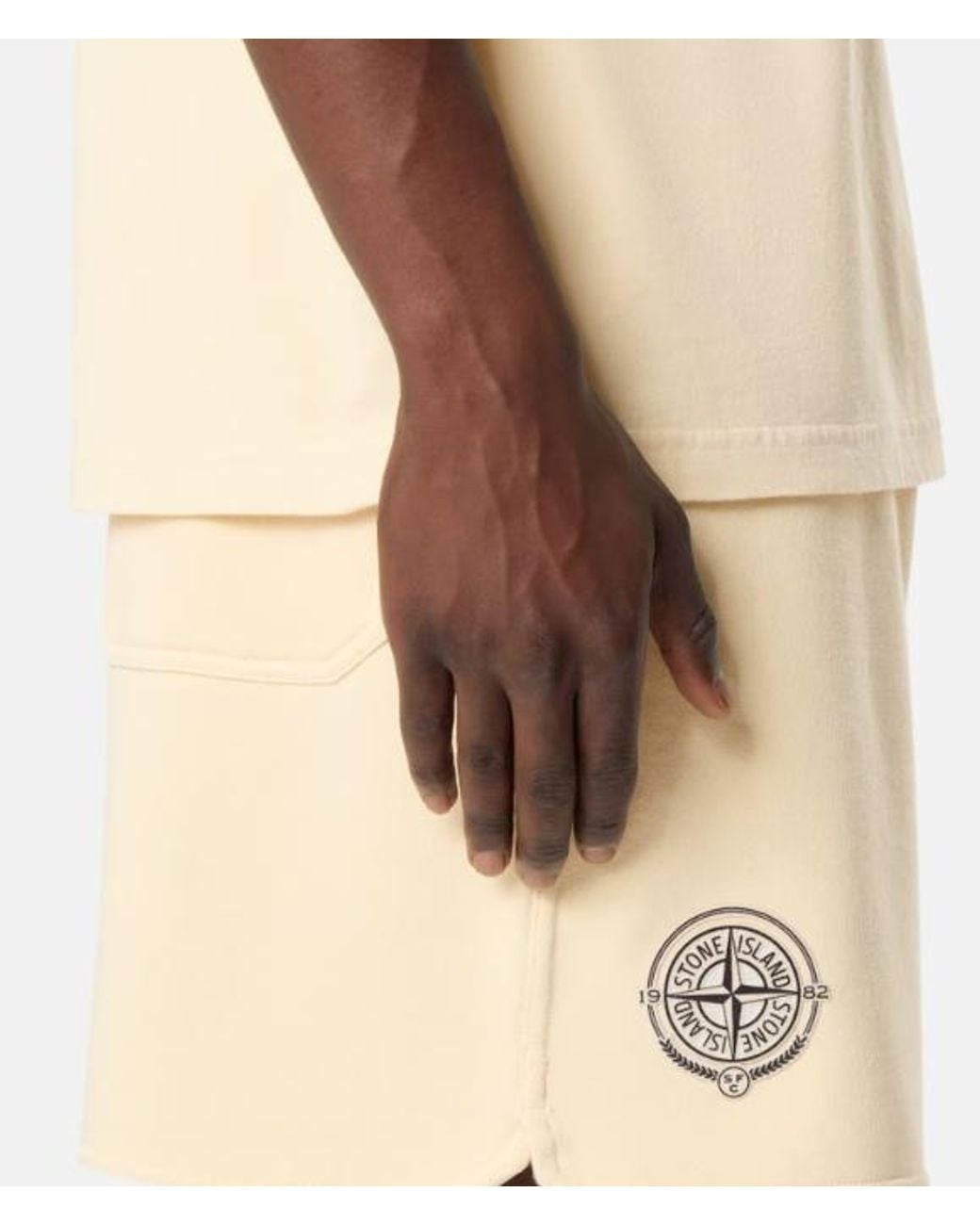 Stone Island Natural Loose-Wide-Leg-Fit Shorts With Drawstring Waistband for men