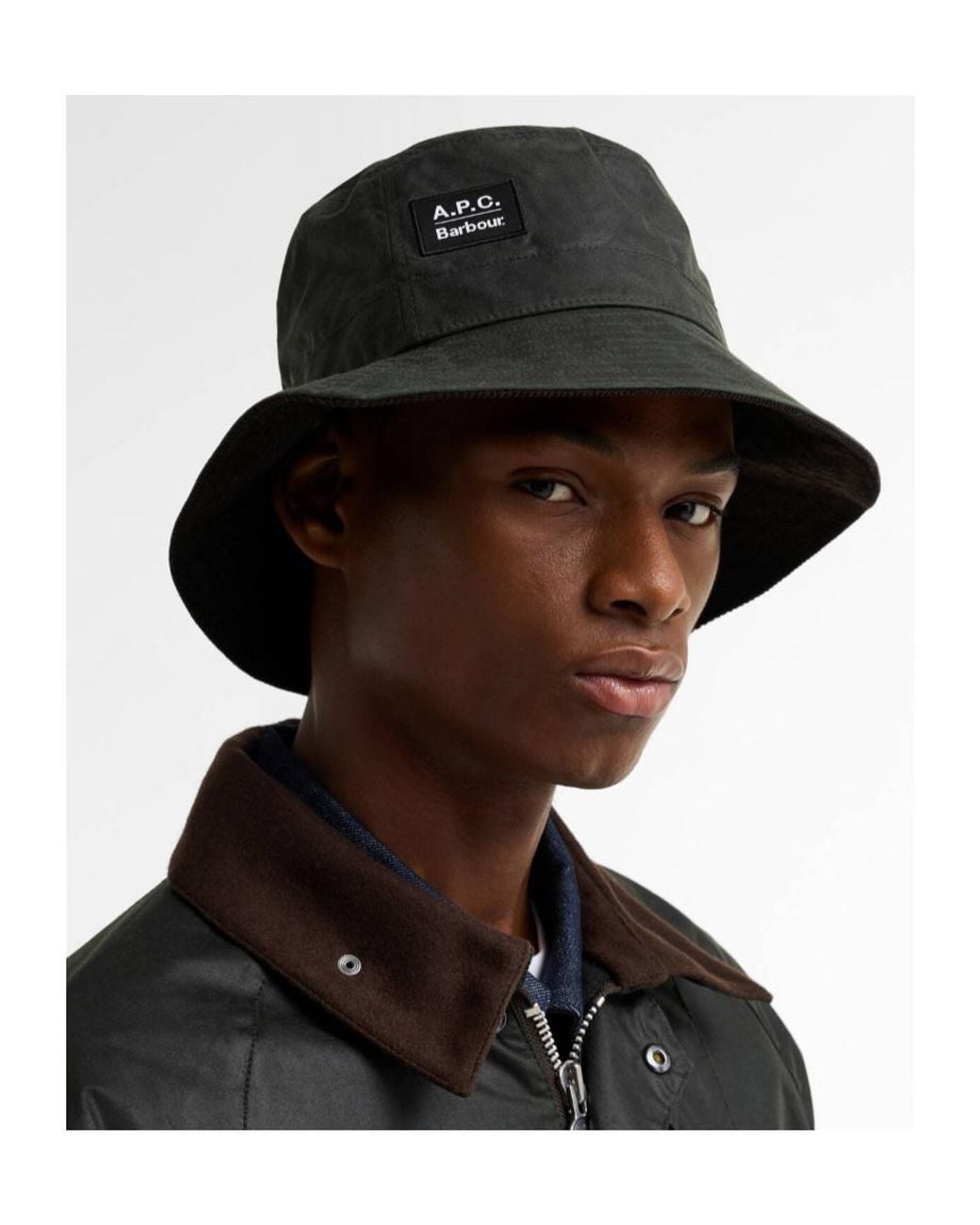 Barbour Gray X A.P.C. Waxed Bucket Hat for men