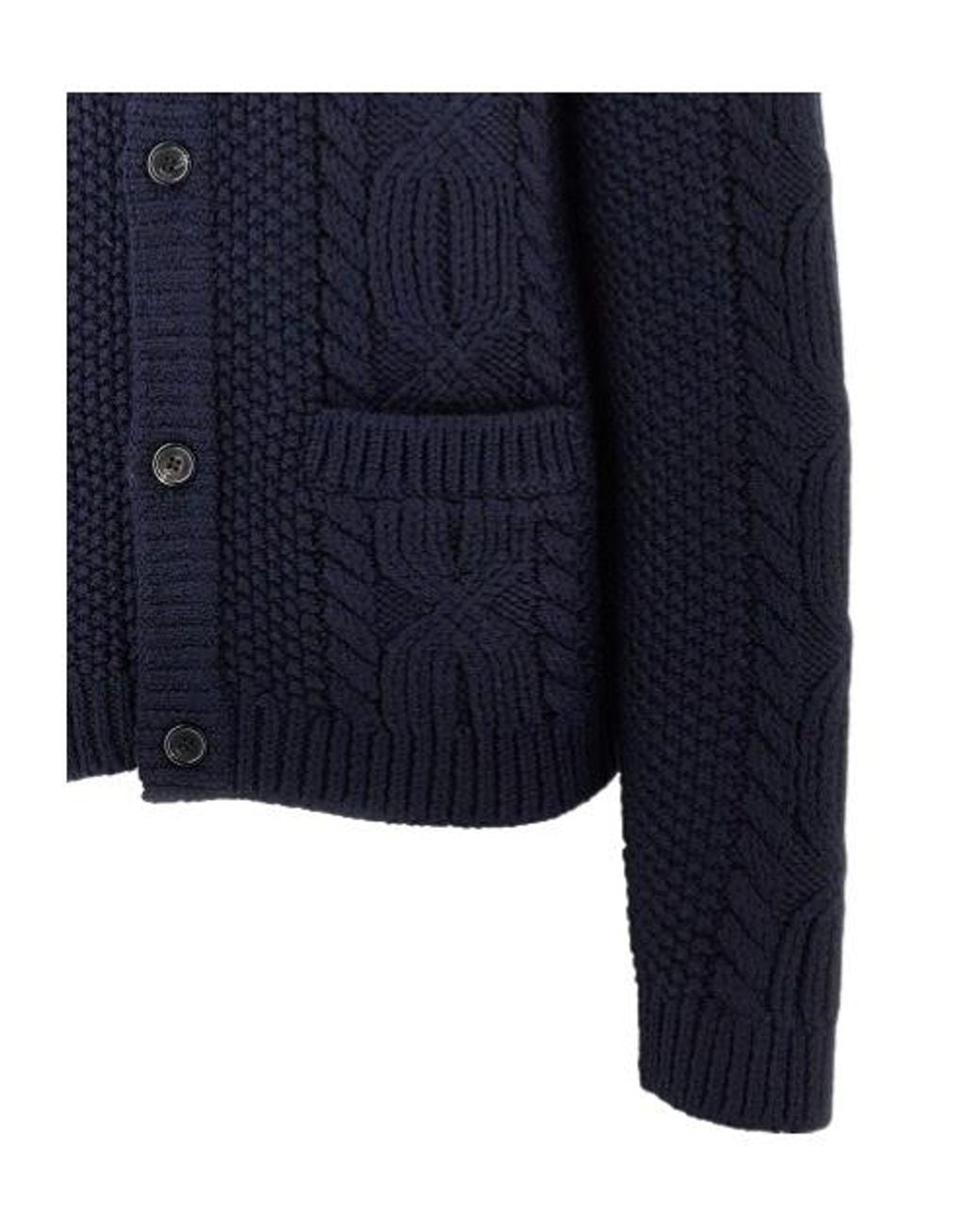 Saint Laurent Blue Cable-Knit Button-Fastening Cardigan for men