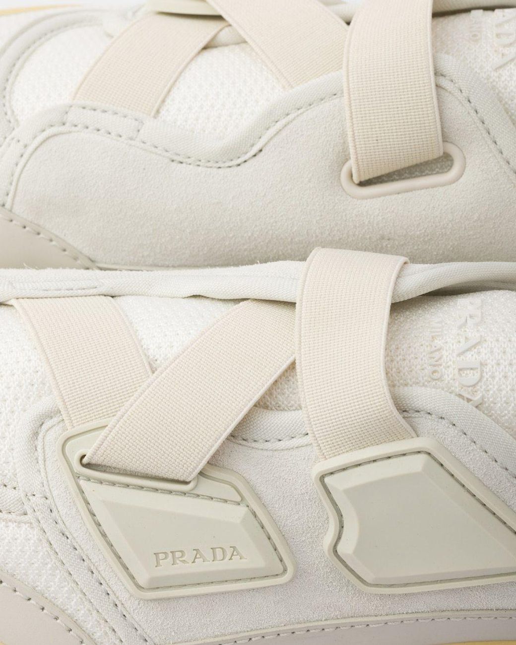 Prada White Speedrock Technical Mesh And Leather Sneakers