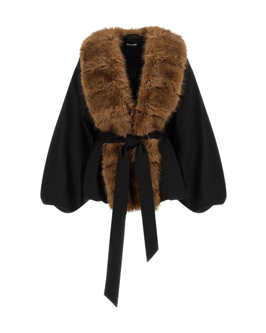 ROTATE BIRGER CHRISTENSEN Black Faux Fur Collar Peplum Jacket