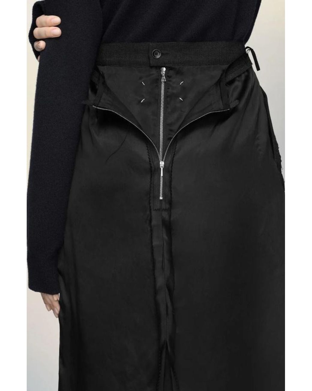 Maison Margiela Black Raw Hem Midi Skirt