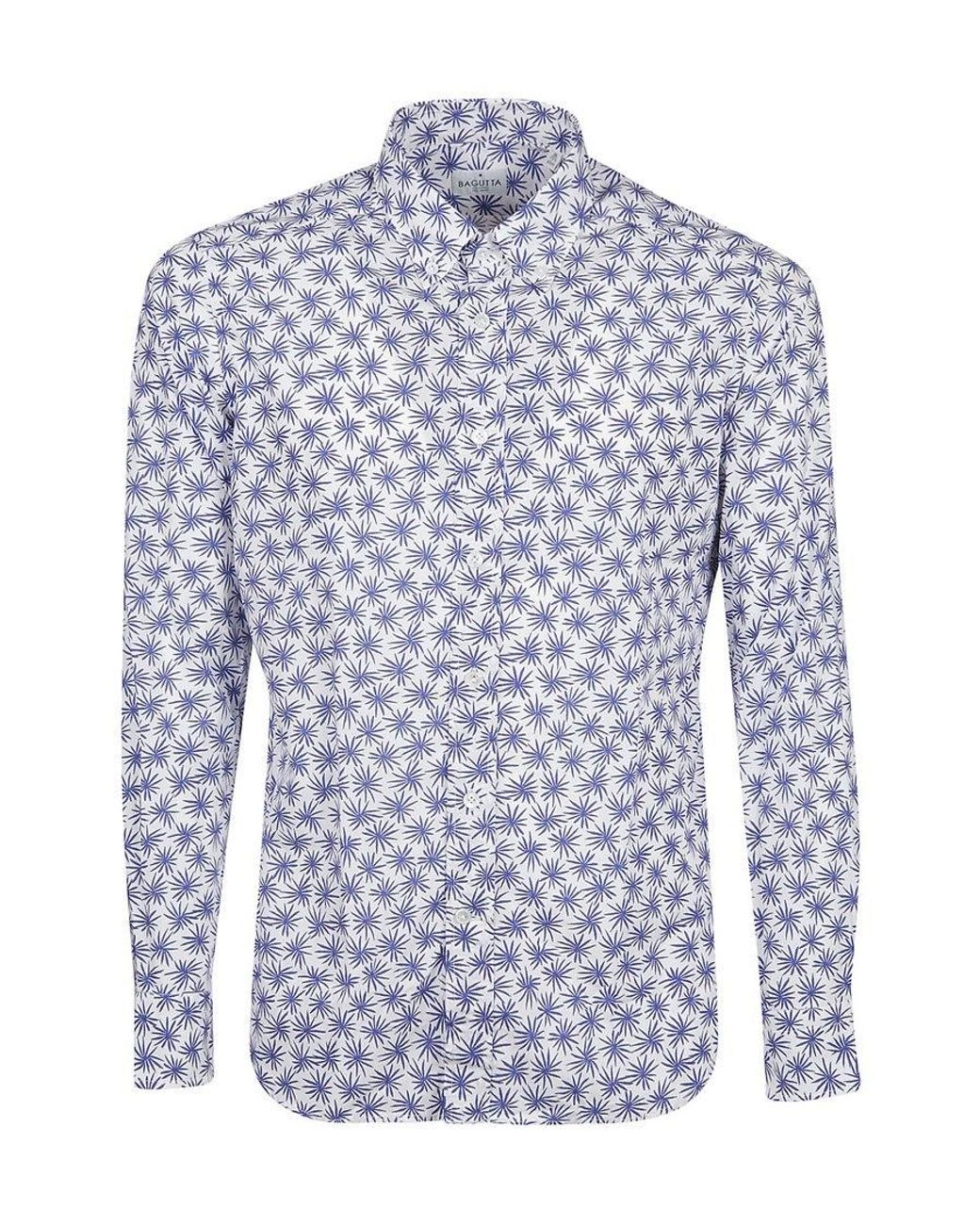 Bagutta Blue Patterned Long Sleeve Shirt for men